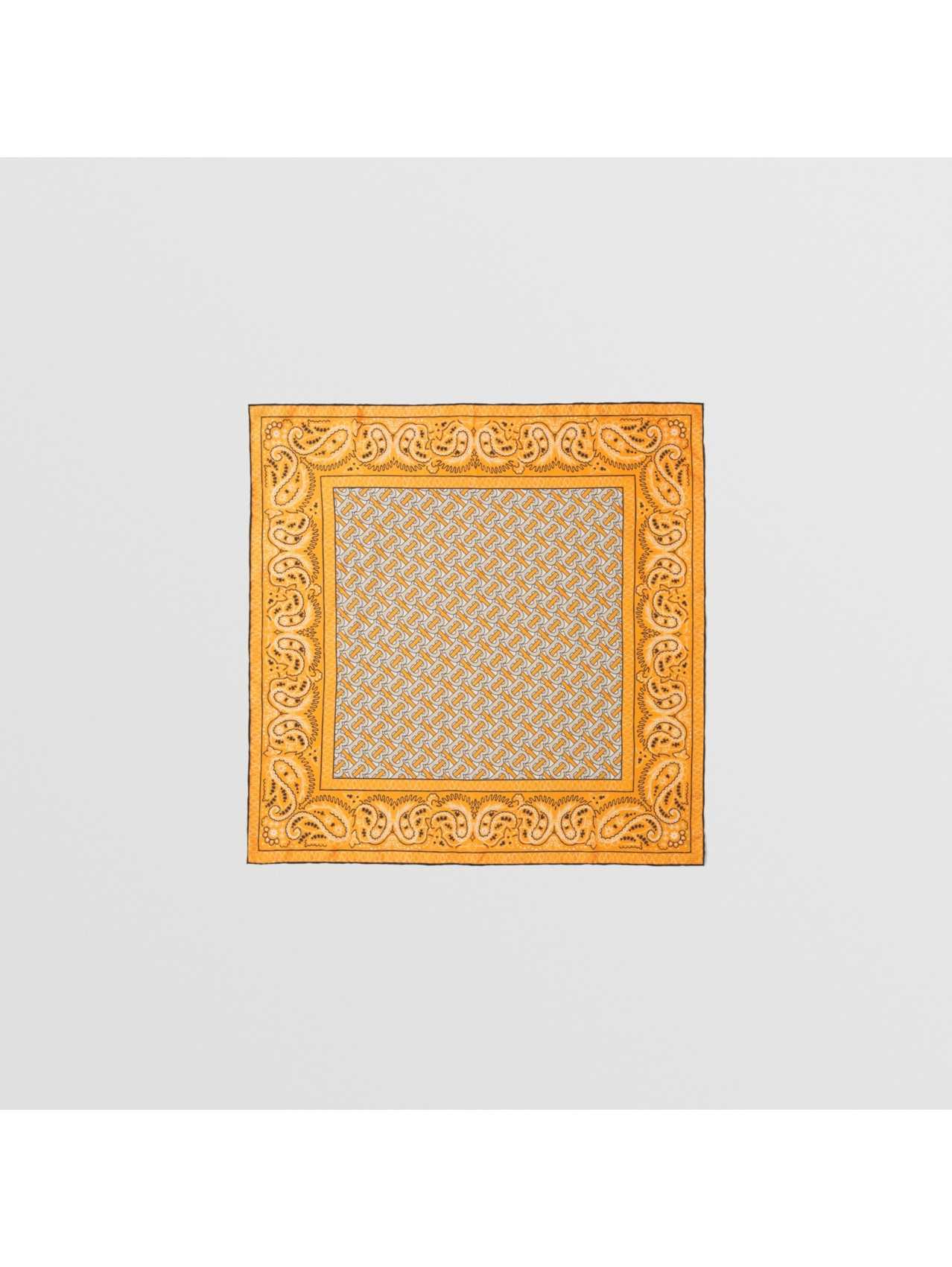 Paisley and Monogram Print Silk Square Scarf in Bright Orange