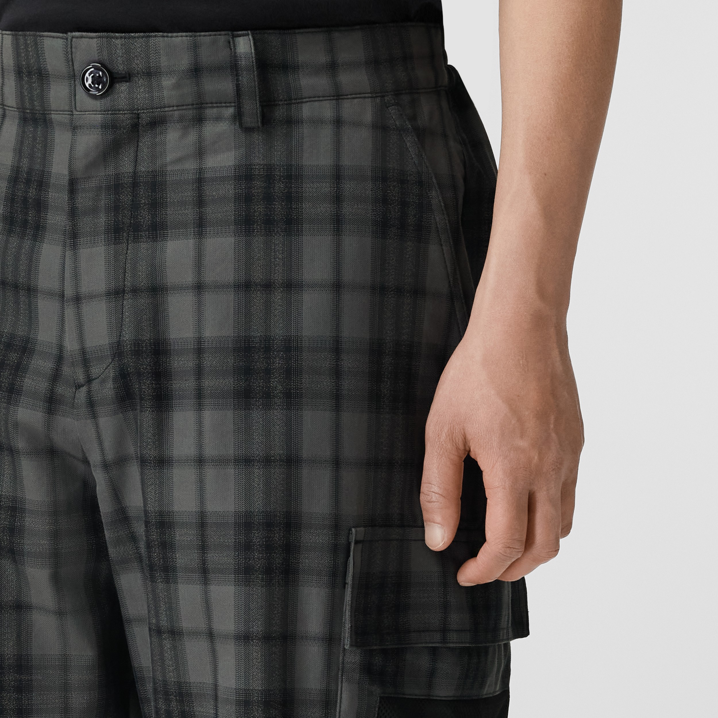 Reflective Check Cotton Blend Cargo Trousers in Dark Grey - Men | Burberry® Official - 4