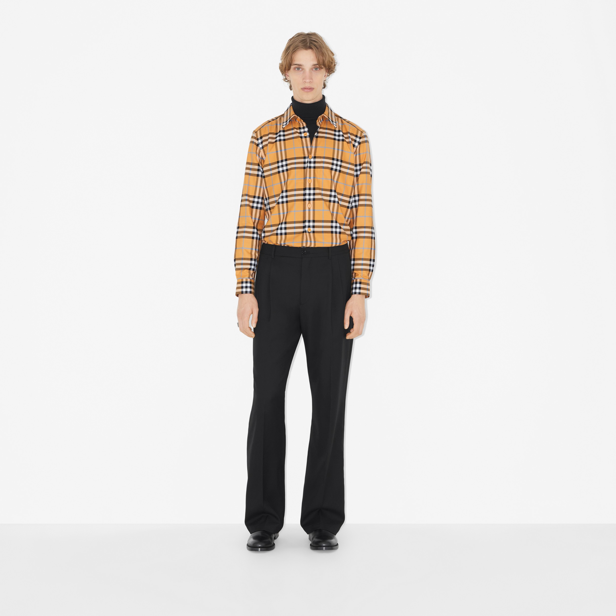 Camisa de algodão Check (Laranja Terroso) - Homens | Burberry® oficial - 2