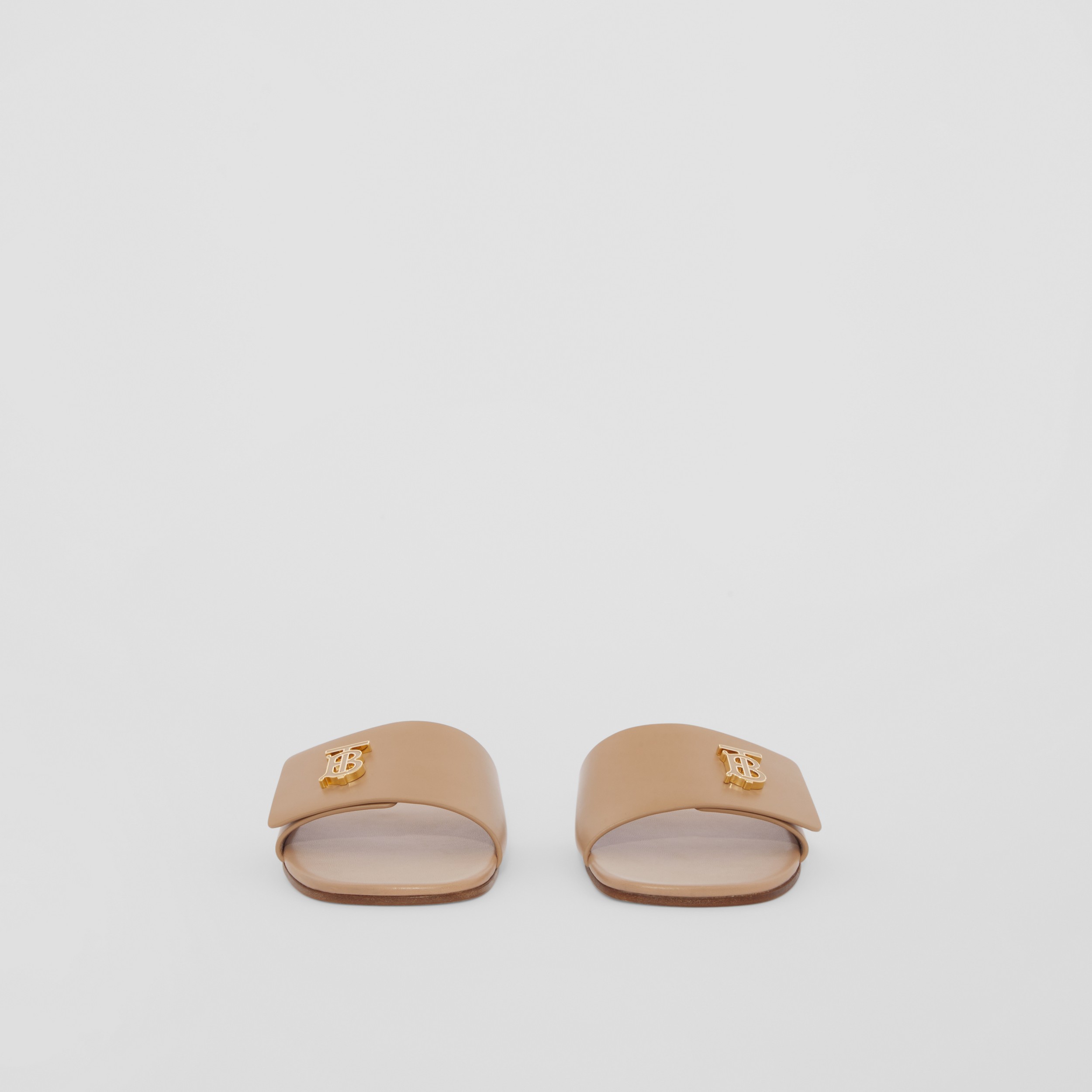 Monogram Motif Leather Slides in Chestnut Beige - Women | Burberry® Official - 4
