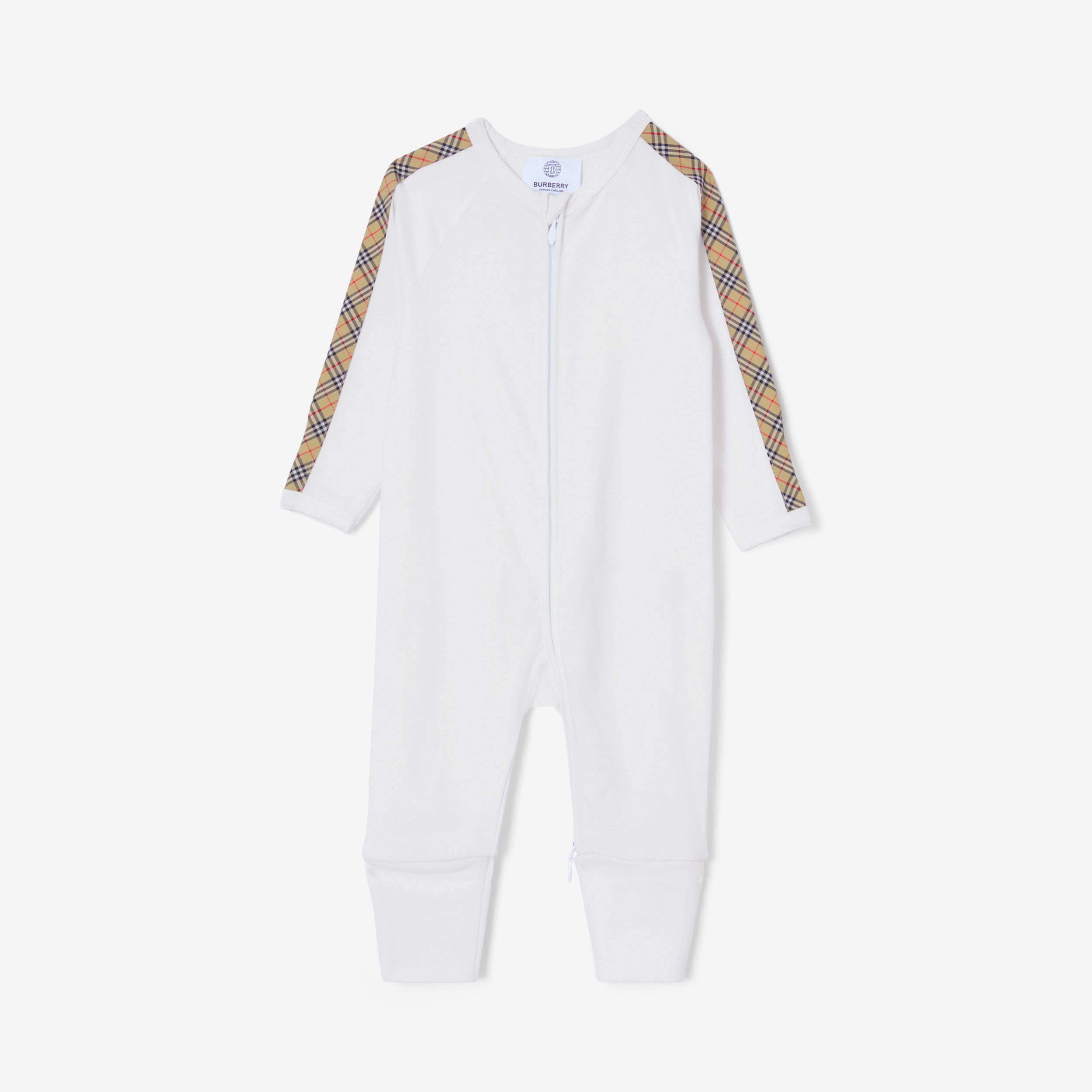 Check Trim Cotton Threepiece Baby Gift Set in White Children