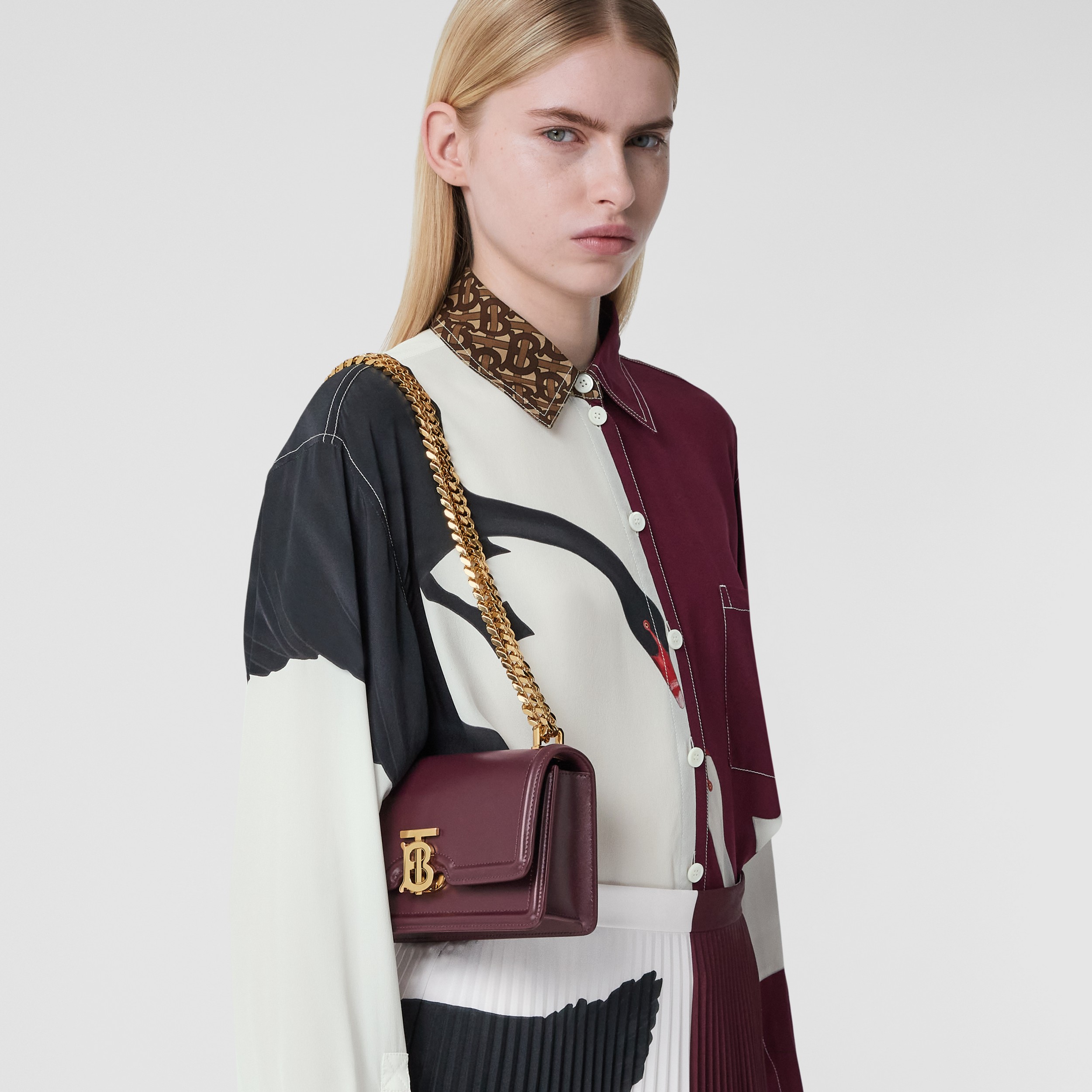Mini Leather Chain TB Bag in Deep Maroon - Women | Burberry® Official - 3