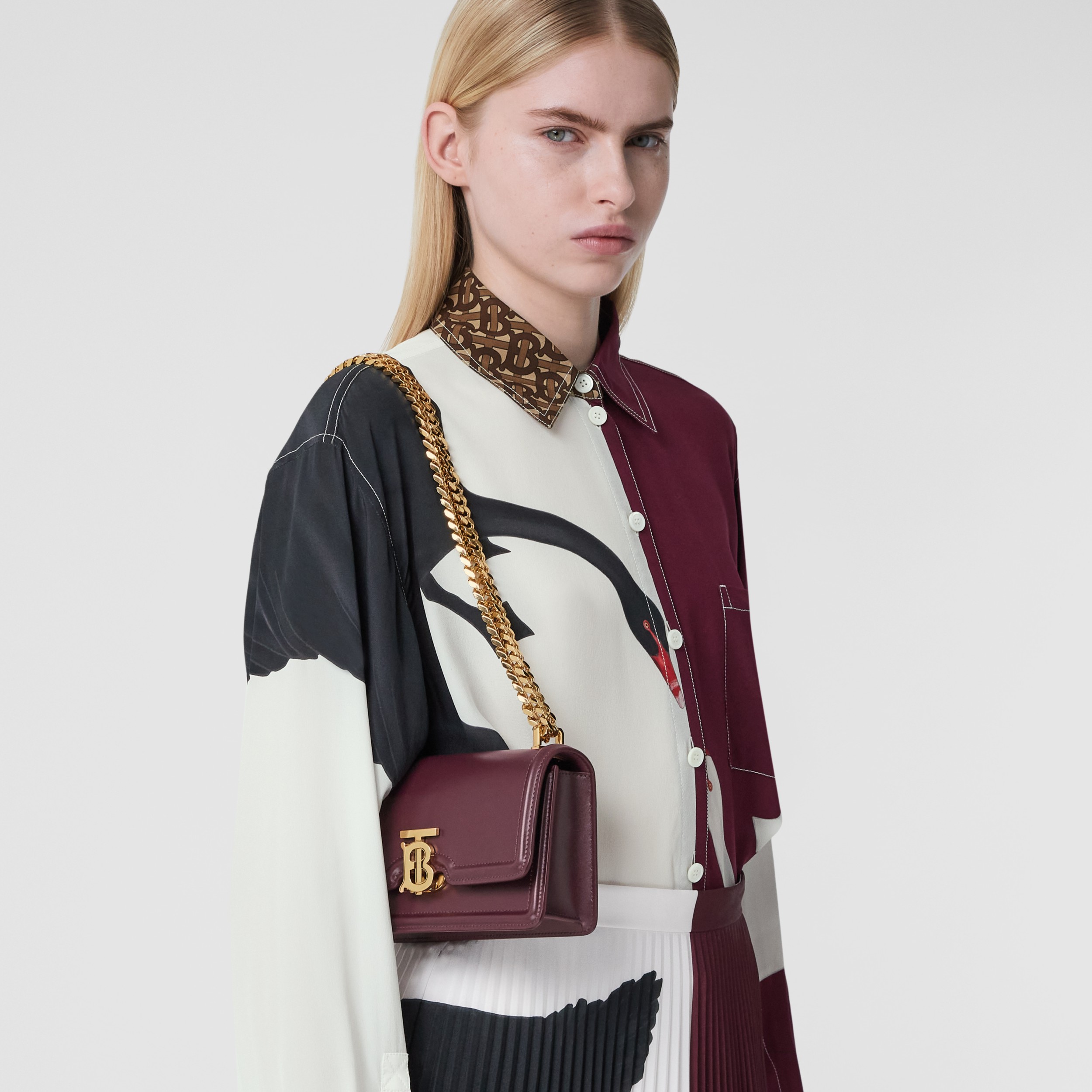 Mini Leather Chain TB Bag in Deep Maroon - Women | Burberry® Official