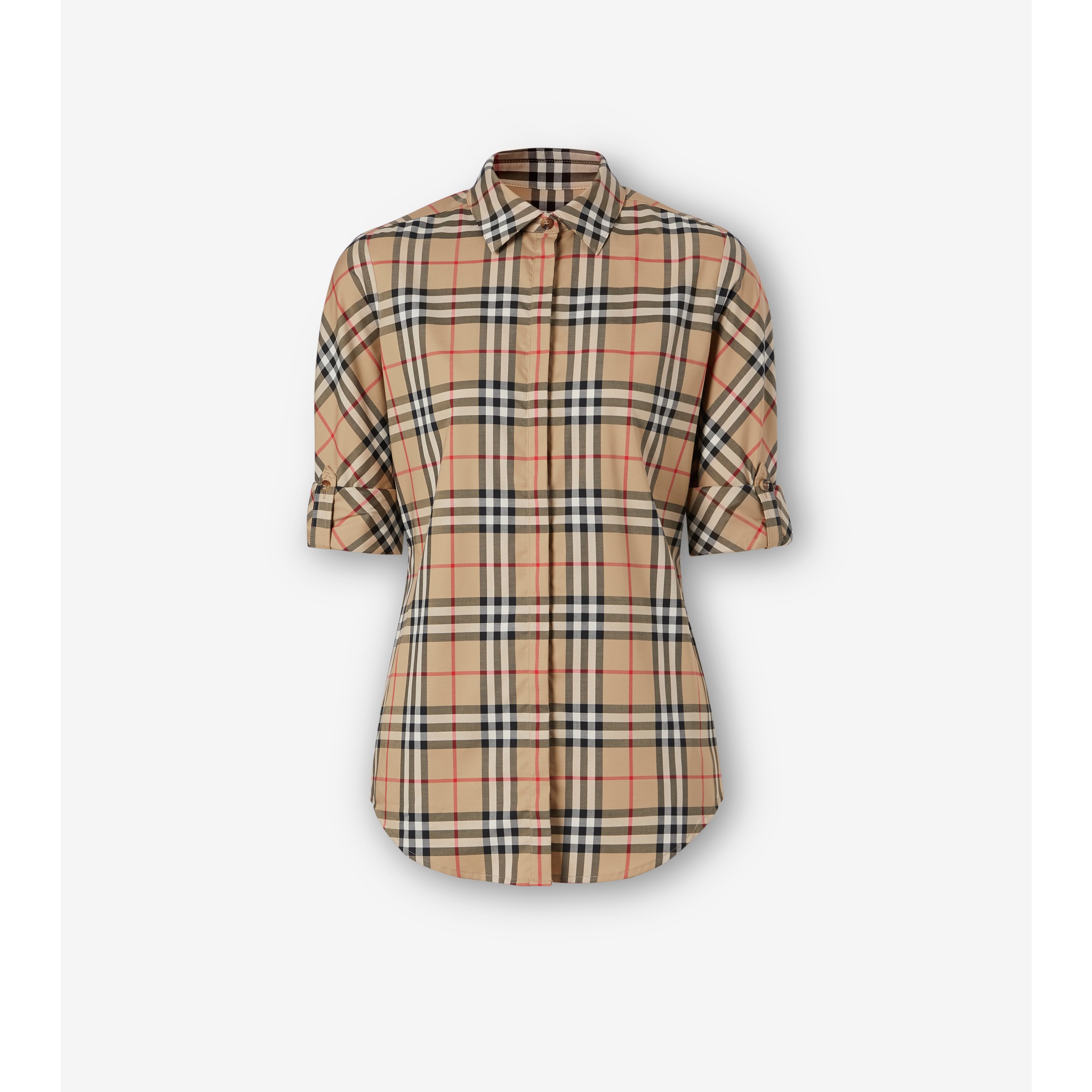 Vend tilbage oversætter Rund ned Vintage Check Stretch Cotton Twill Shirt in Archive Beige - Women | Burberry®  Official
