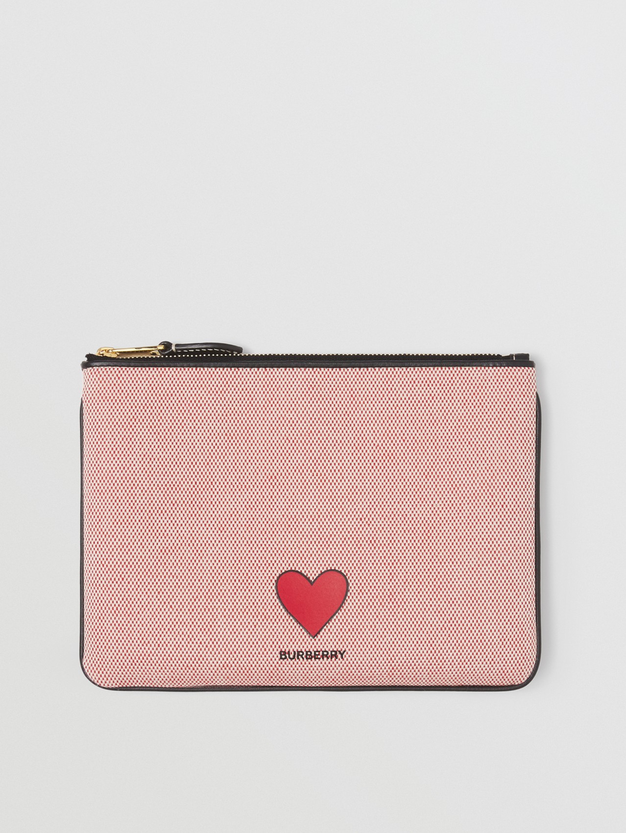 Heart Motif Cotton Canvas Pouch in Red/black