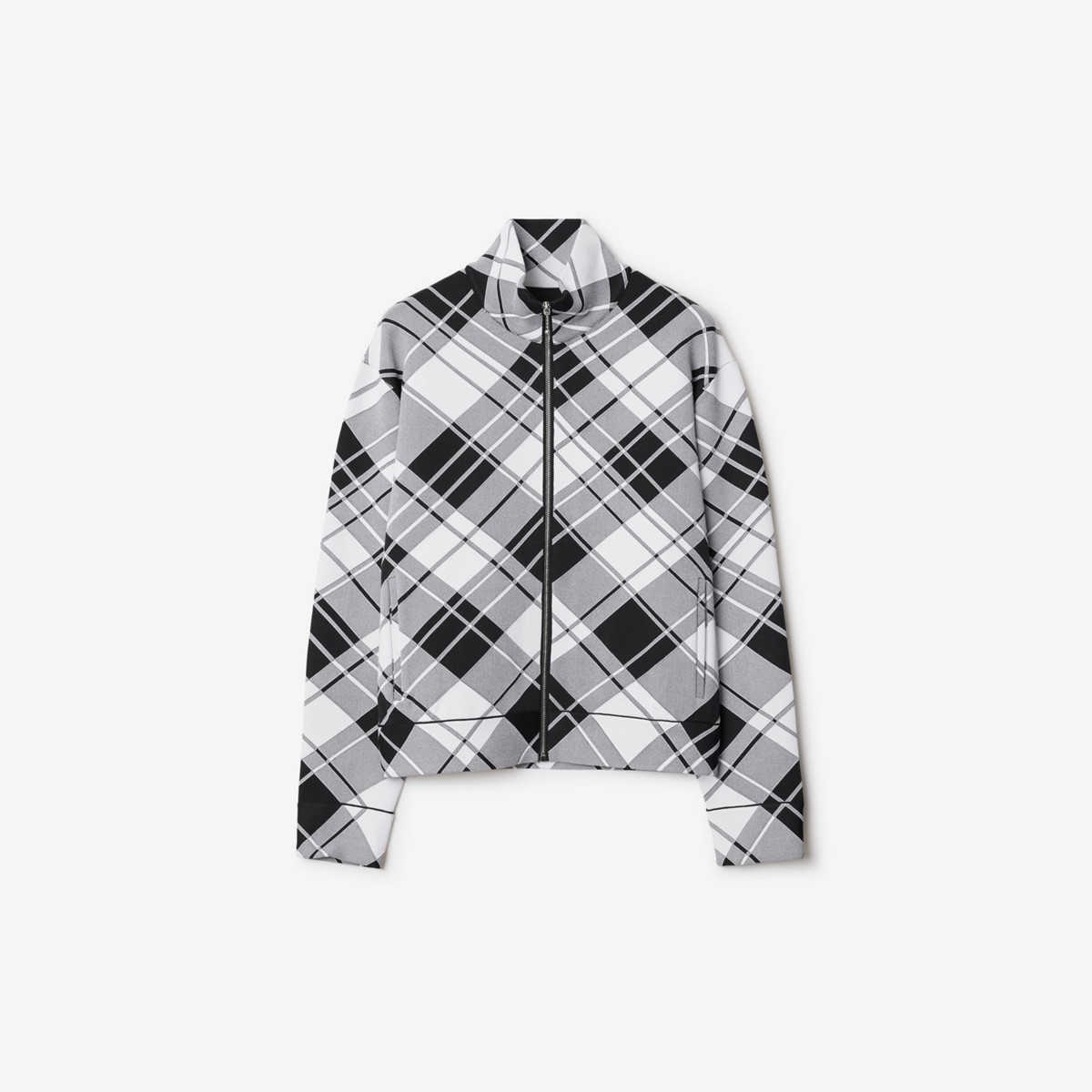 Shop Burberry Check Nylon Blend Jacket In Black/white