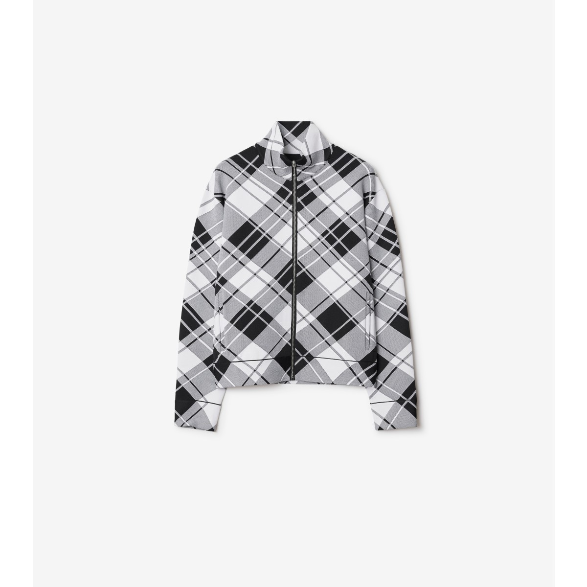 Shop Burberry Check Nylon Blend Jacket In Black/white