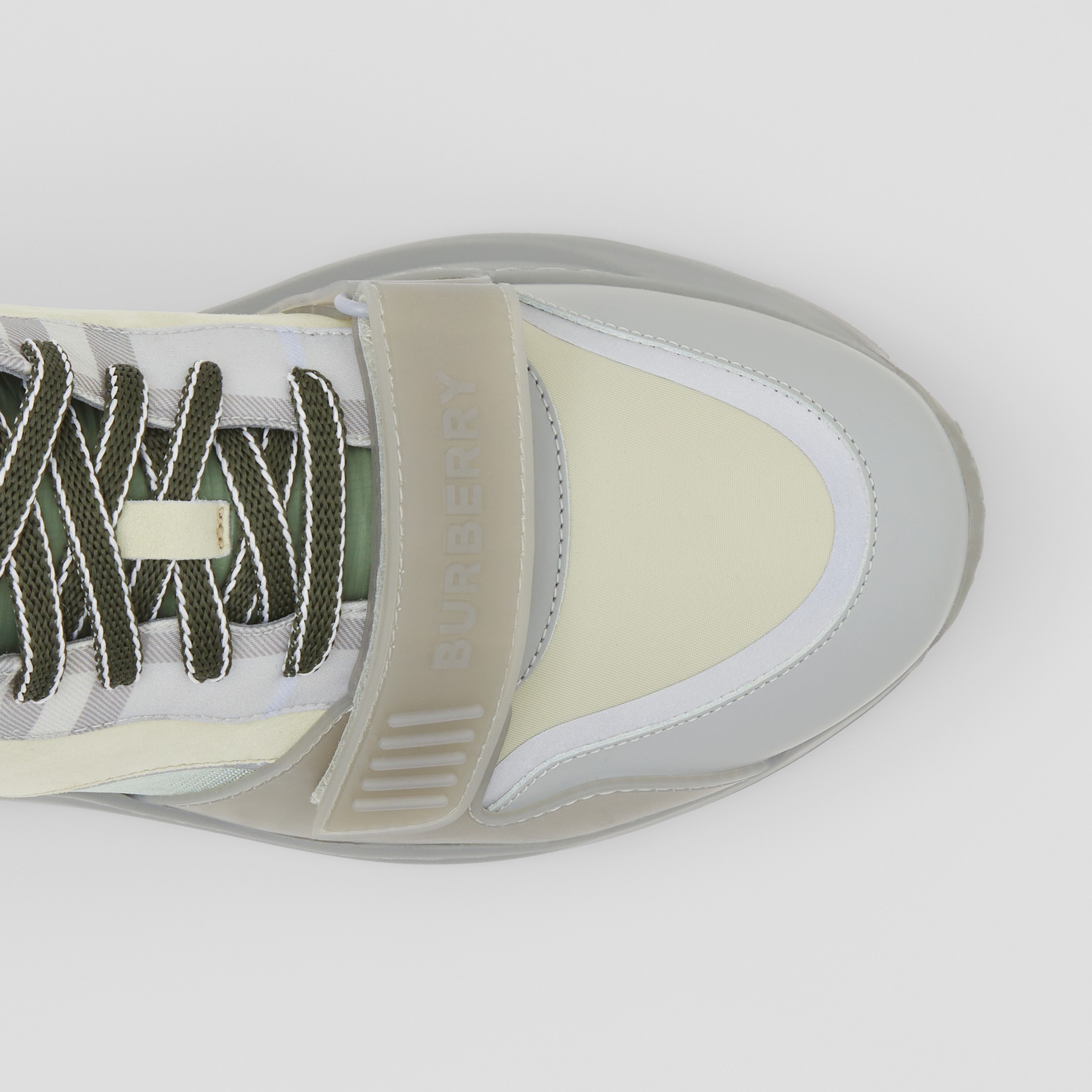 Vintage Check Nylon, Leather and Cotton Sneakers in Light Grey - Men | Burberry® Official - 2