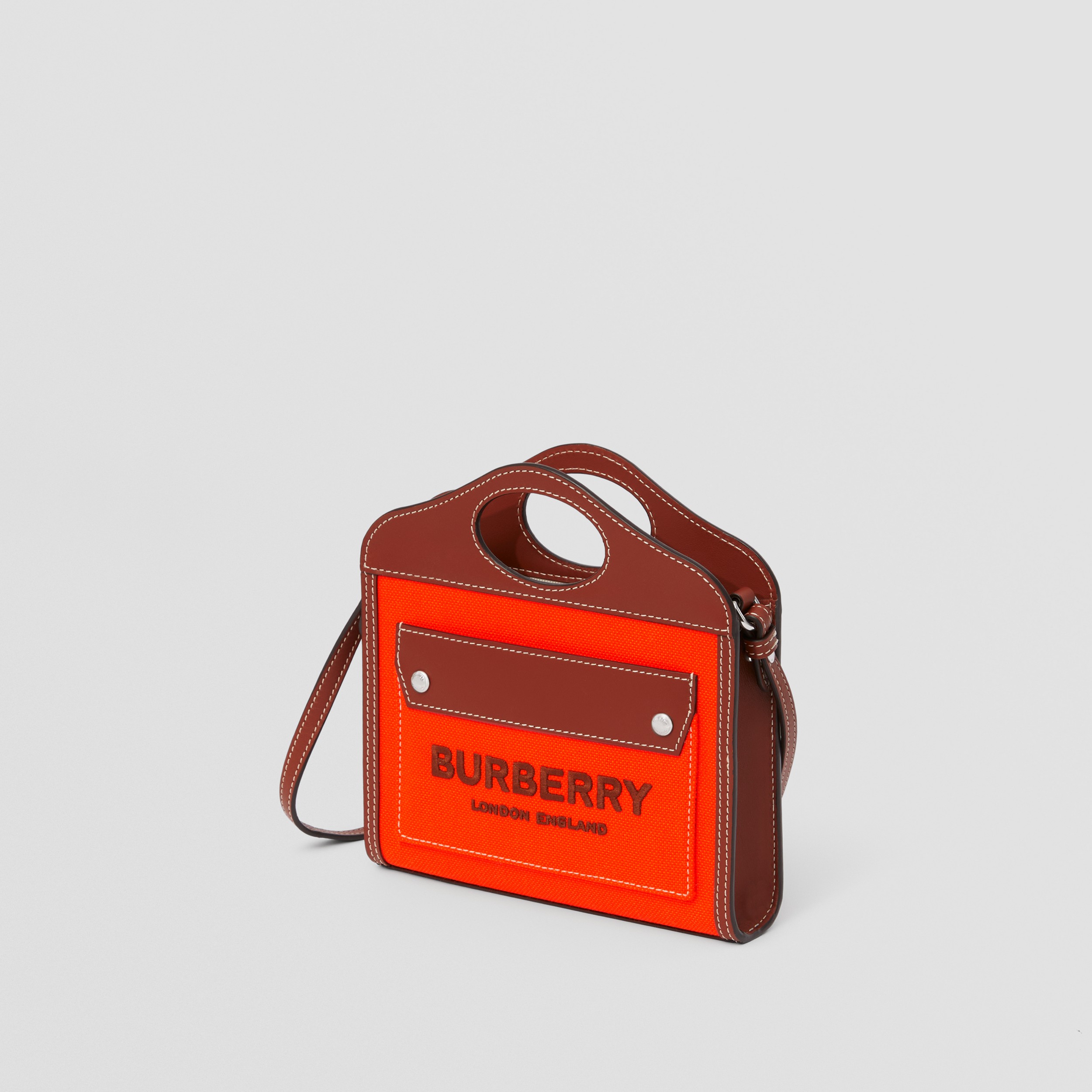 Zweifarbige Pocket Bag aus Canvas und Leder im Mikroformat (Orange) - Damen | Burberry® - 4