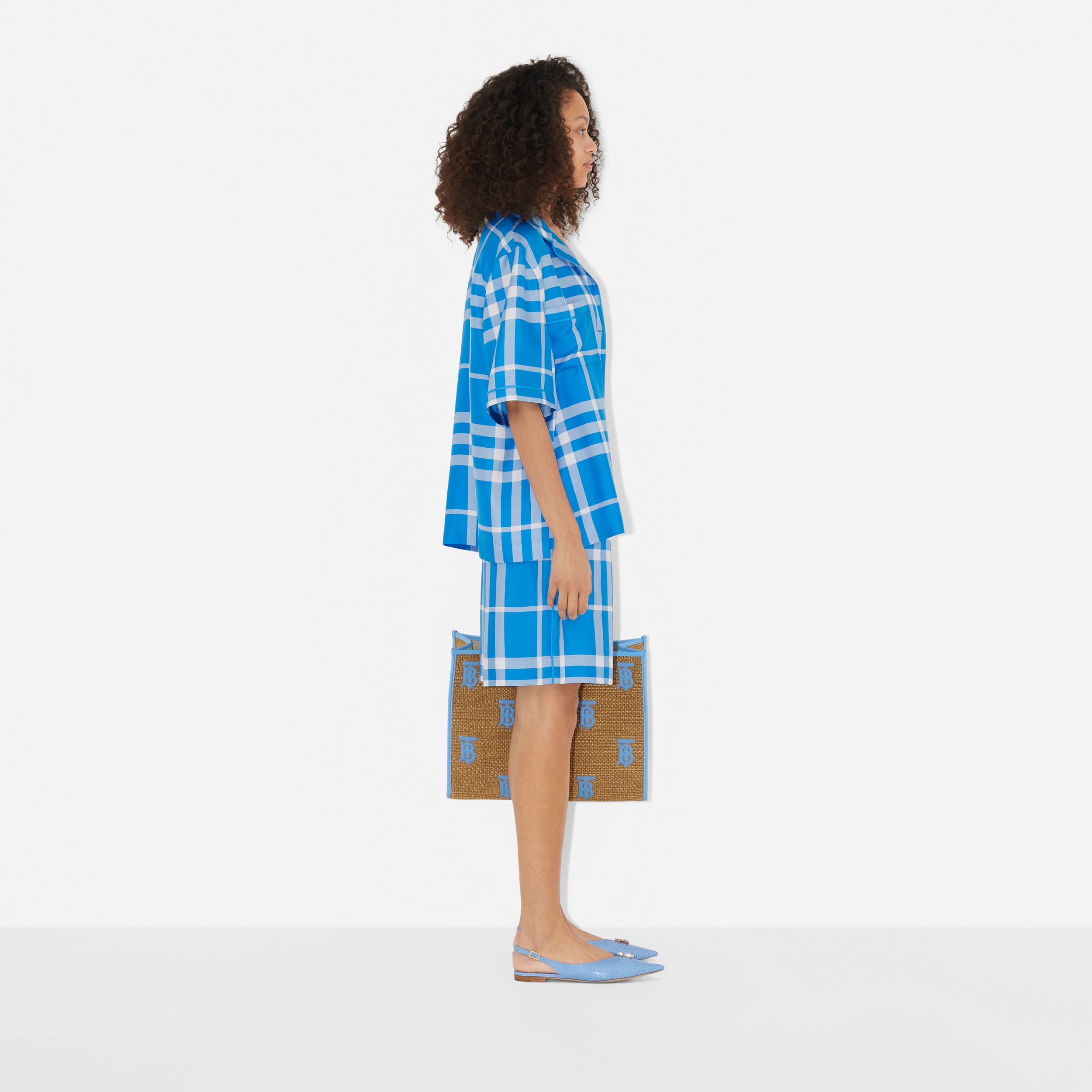 Check Print Silk Shorts in Vivid Blue - Women | Burberry® Official - 3