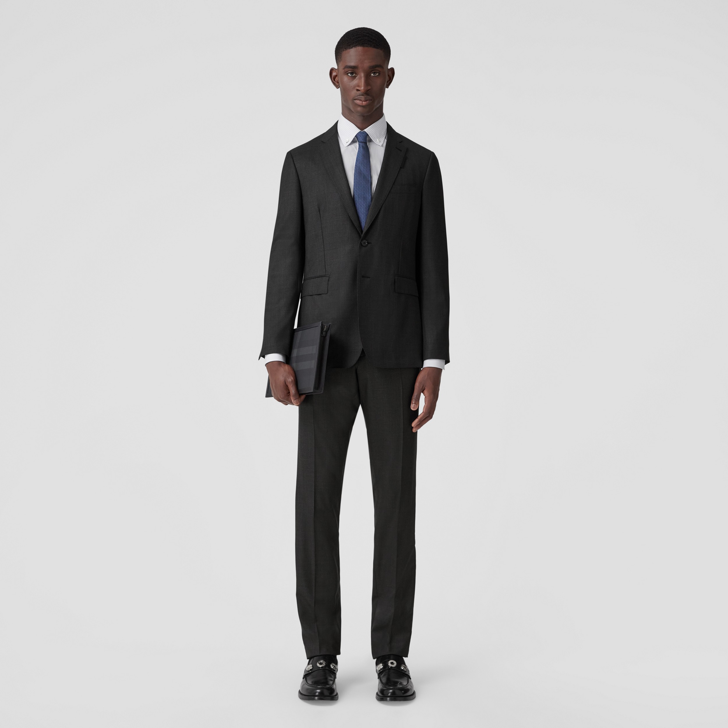 Slim Fit Wool Tailored Jacket in Charcoal - Men | Burberry® Official - 1