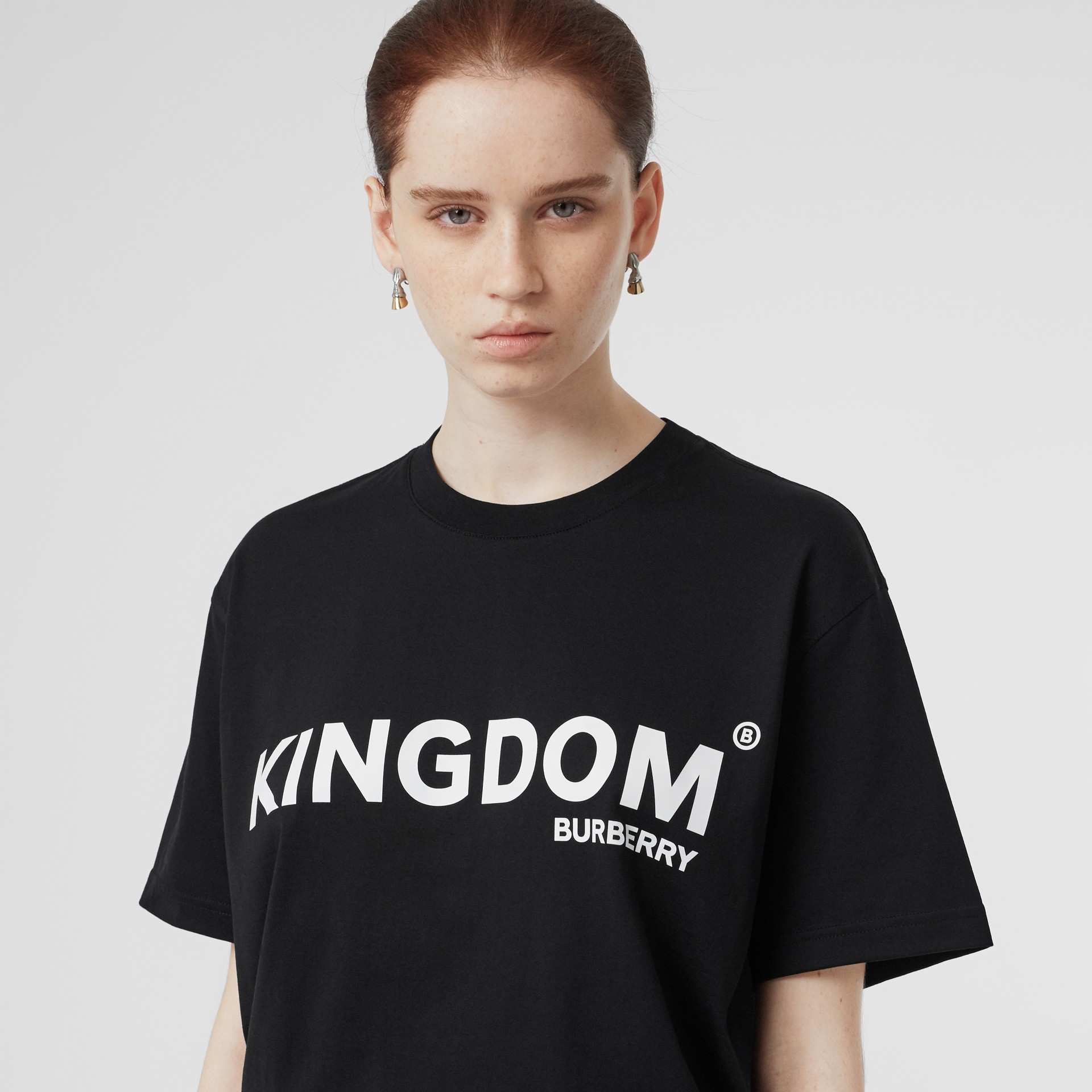 Kingdom Print Cotton Oversized T-shirt in Black - Women | Burberry United States