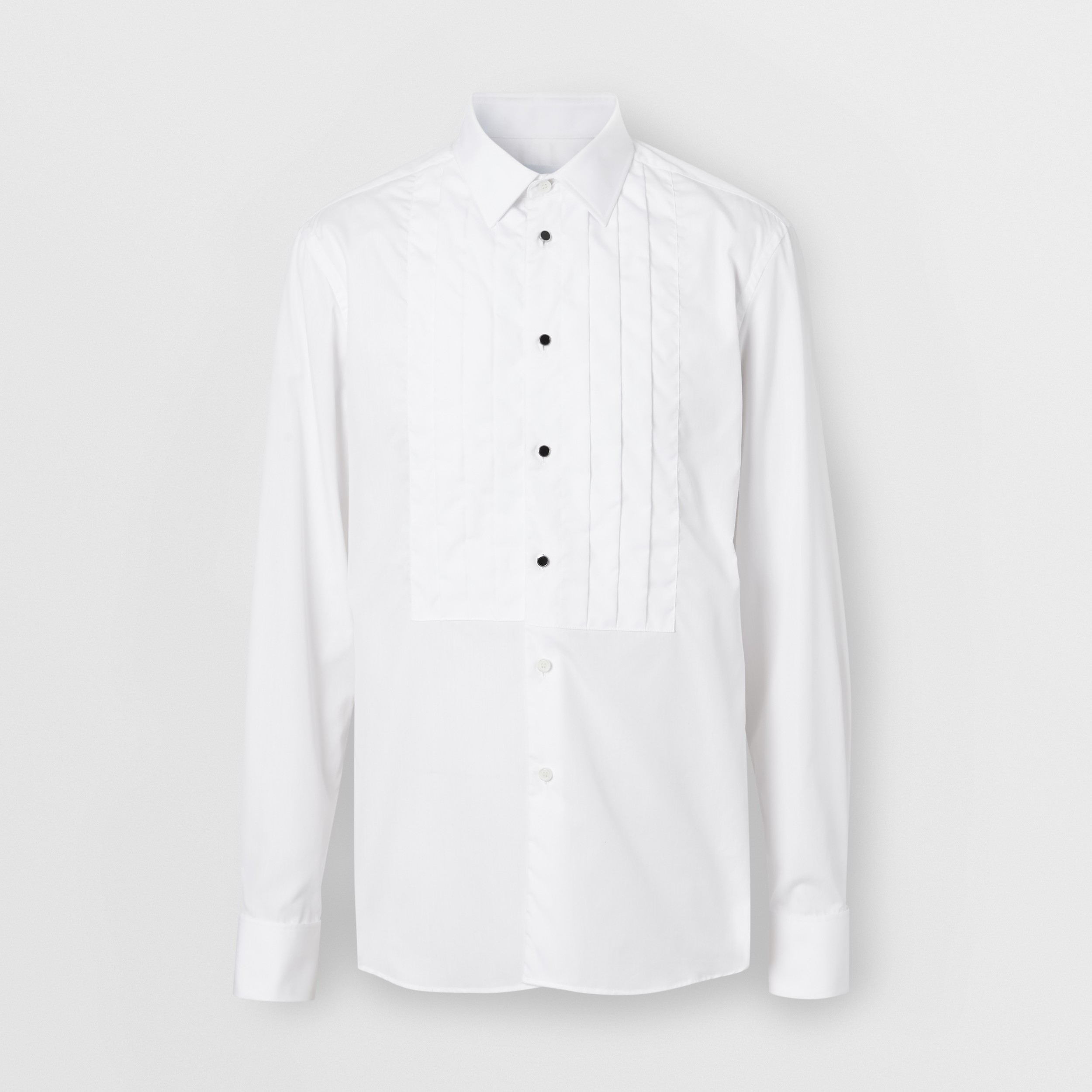Pleated Bib Cotton Poplin Dress Shirt in Optic White - Men | Burberry ...