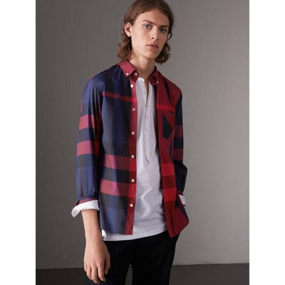red burberry button down