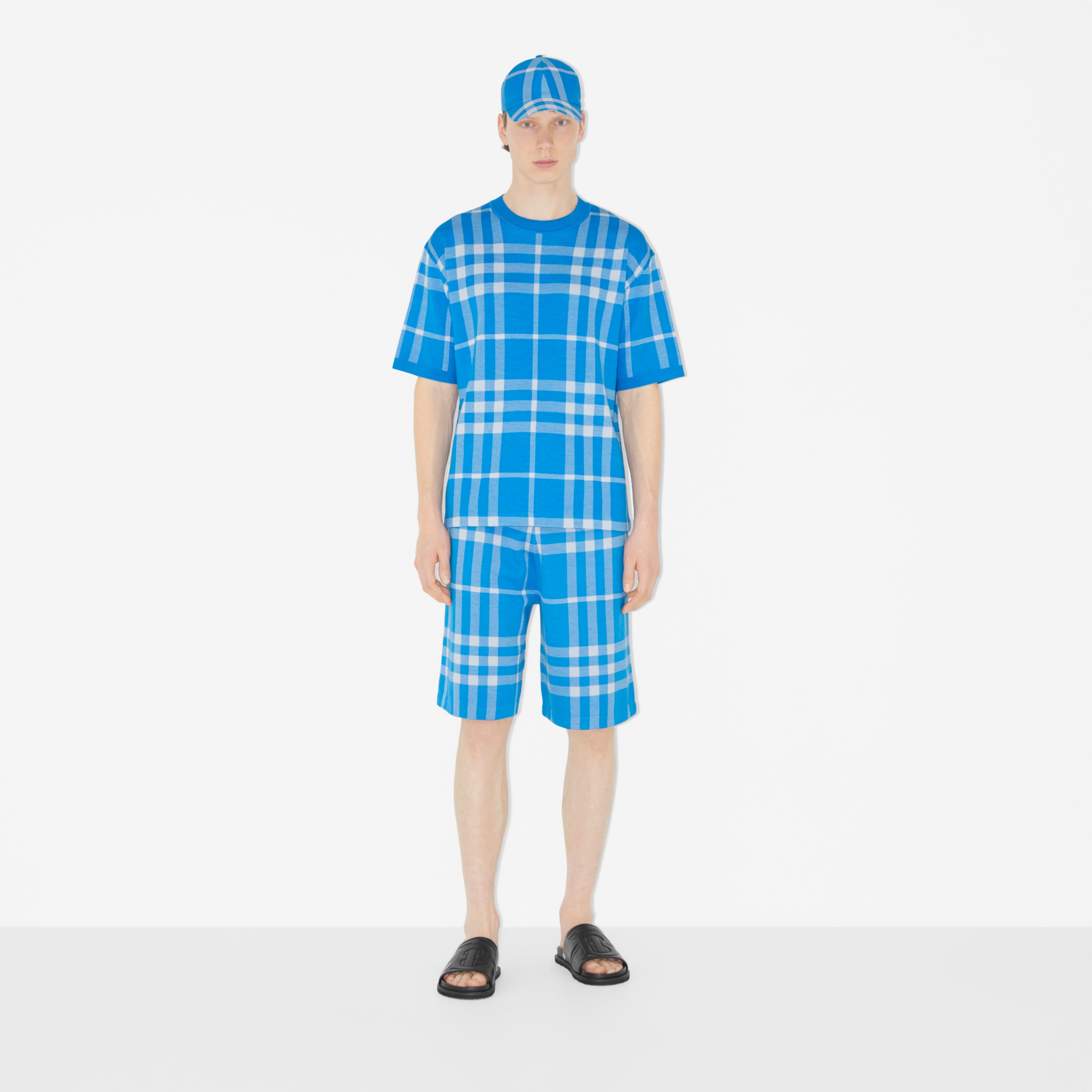 Check Wool Silk Jacquard Shorts in Vivid Blue - Men | Burberry® Official - 2