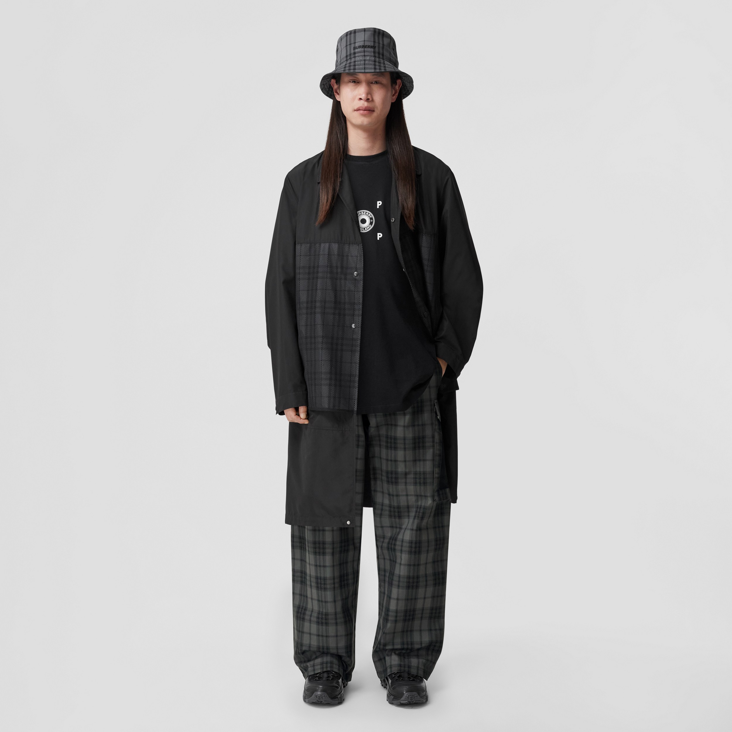 Reflective Check Panel Technical Car Coat in Black - Men | Burberry® Official - 1
