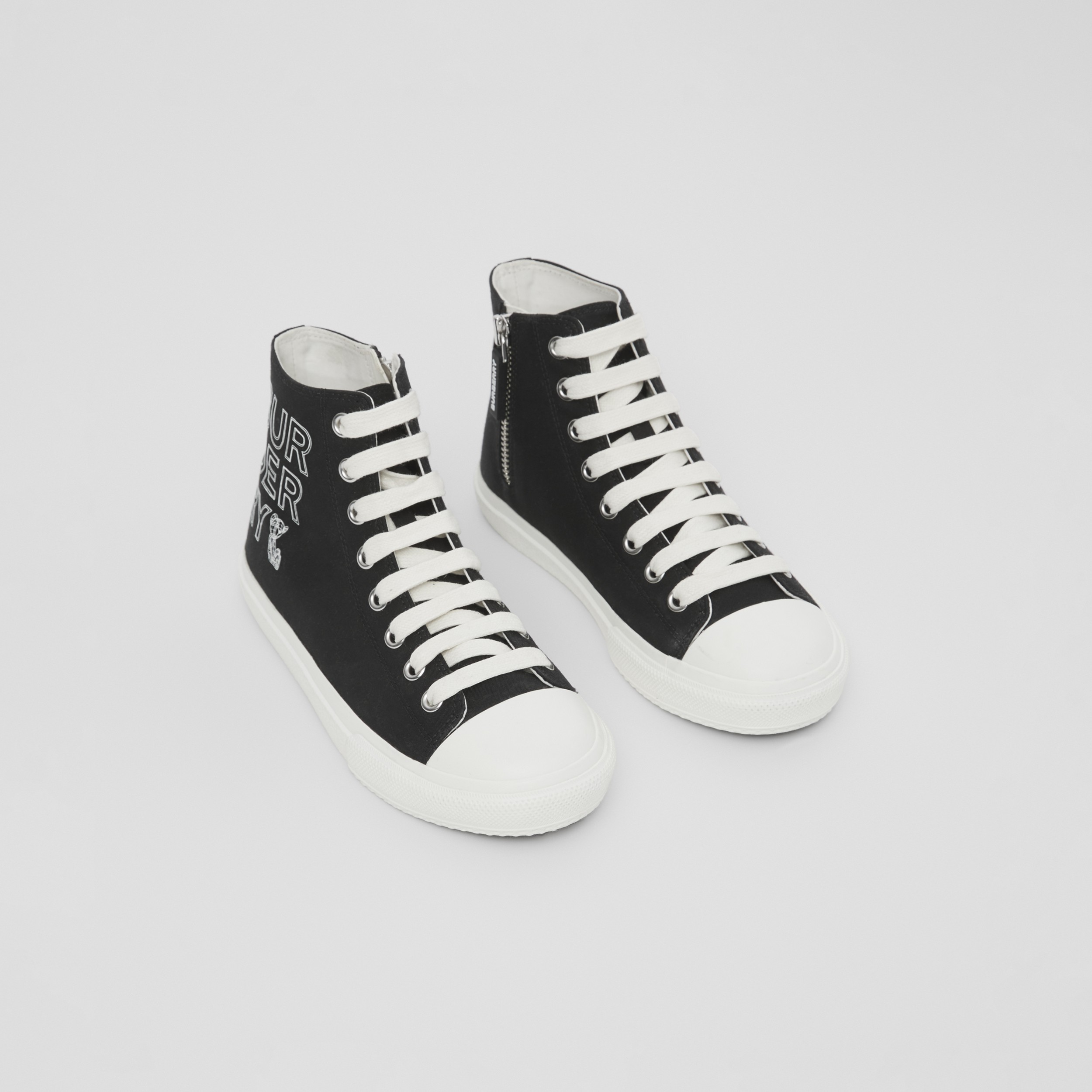 Logo Print Cotton Gabardine High-top Sneakers in Black - Children | Burberry® Official - 1
