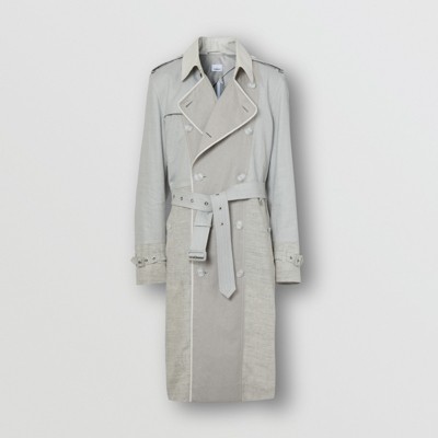Panelled Linen Trench Coat in Light 100% LINEN TRENCH COAT WITH BELT