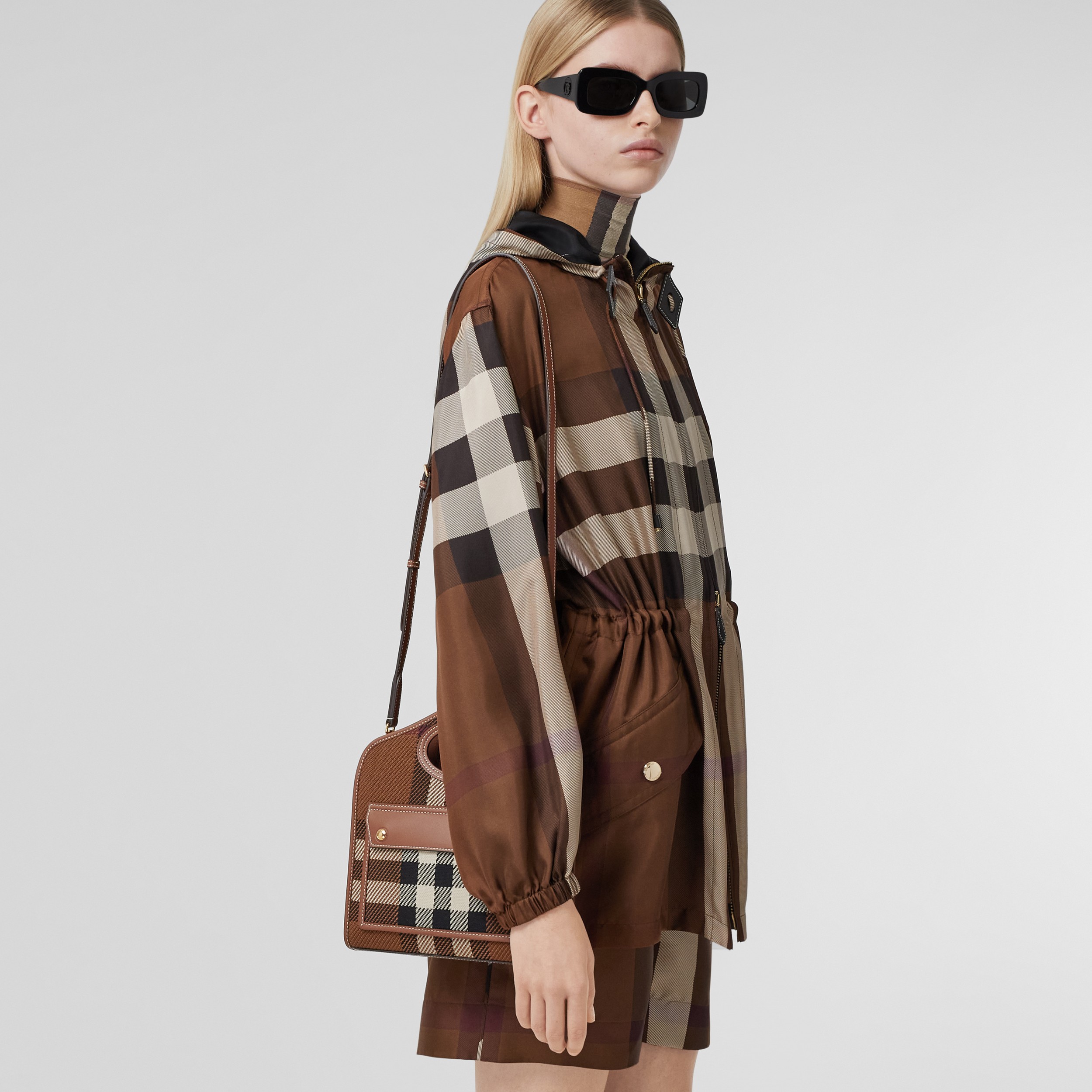Mini Knitted Check and Leather Pocket Bag in Dark Birch Brown - Women | Burberry® Official - 3