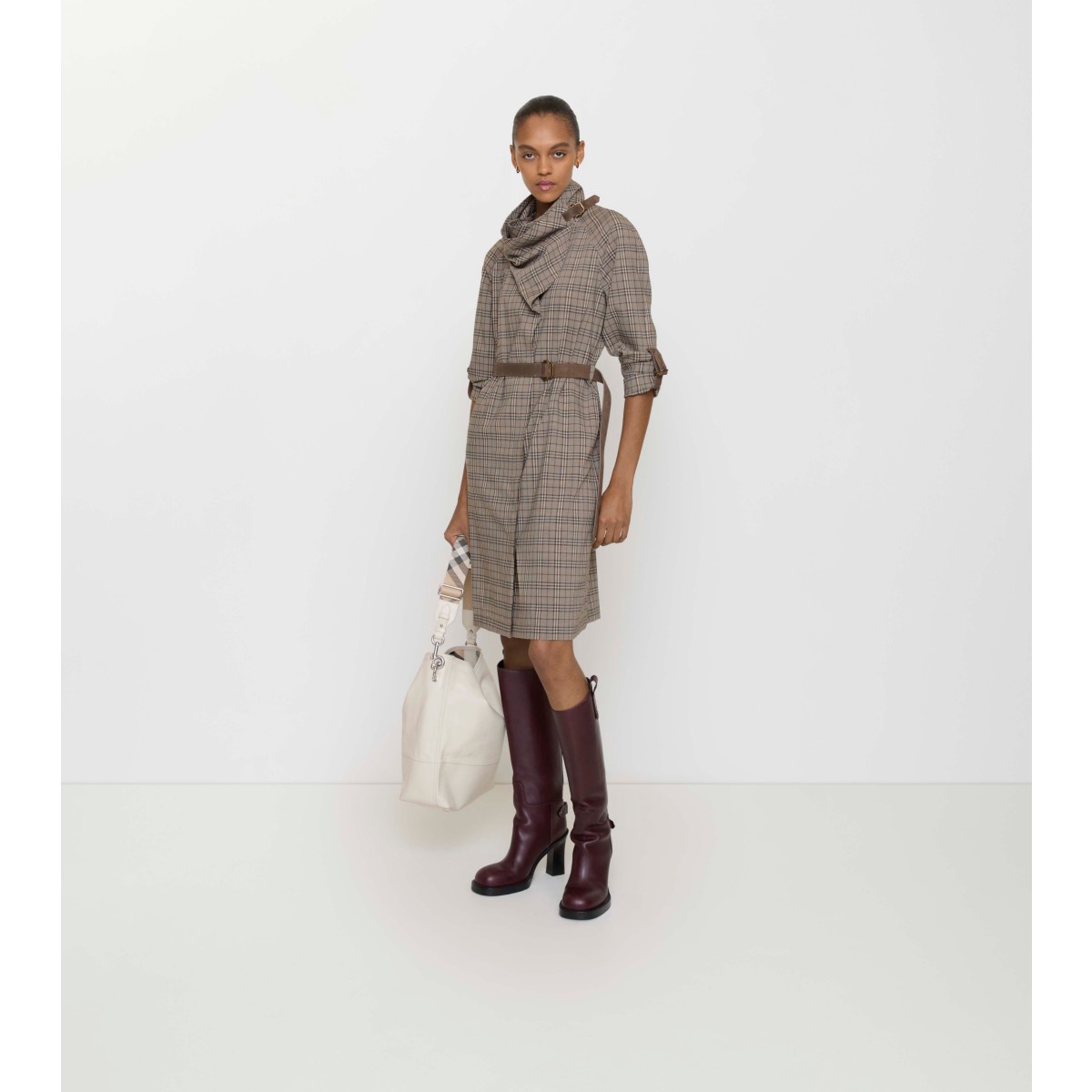  Check Scarf Collar Wool Dress