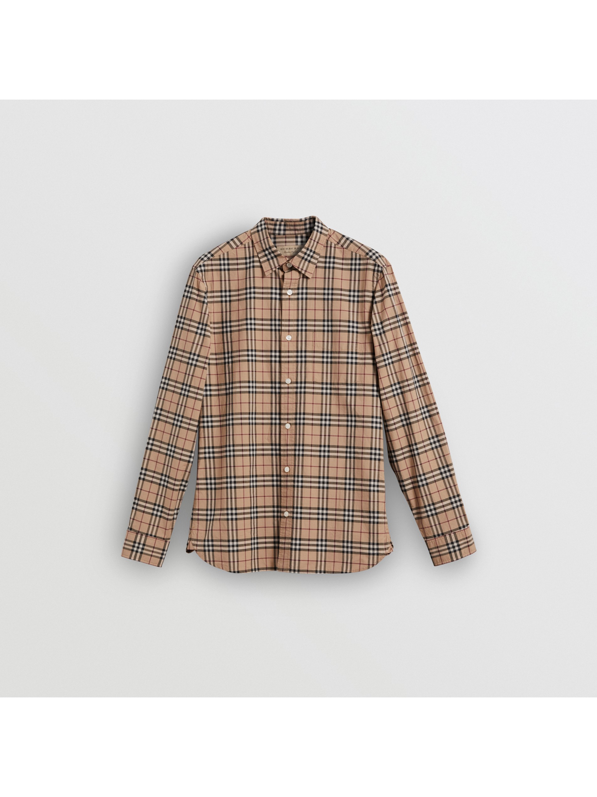 格纹棉质衬衫 (驼色) - 男士 | burberry 博柏利