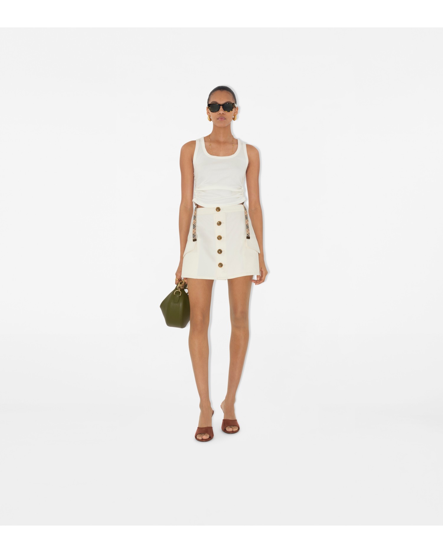 Festival Stretch Cotton Tank Top in Chalk white - Women | Burberry