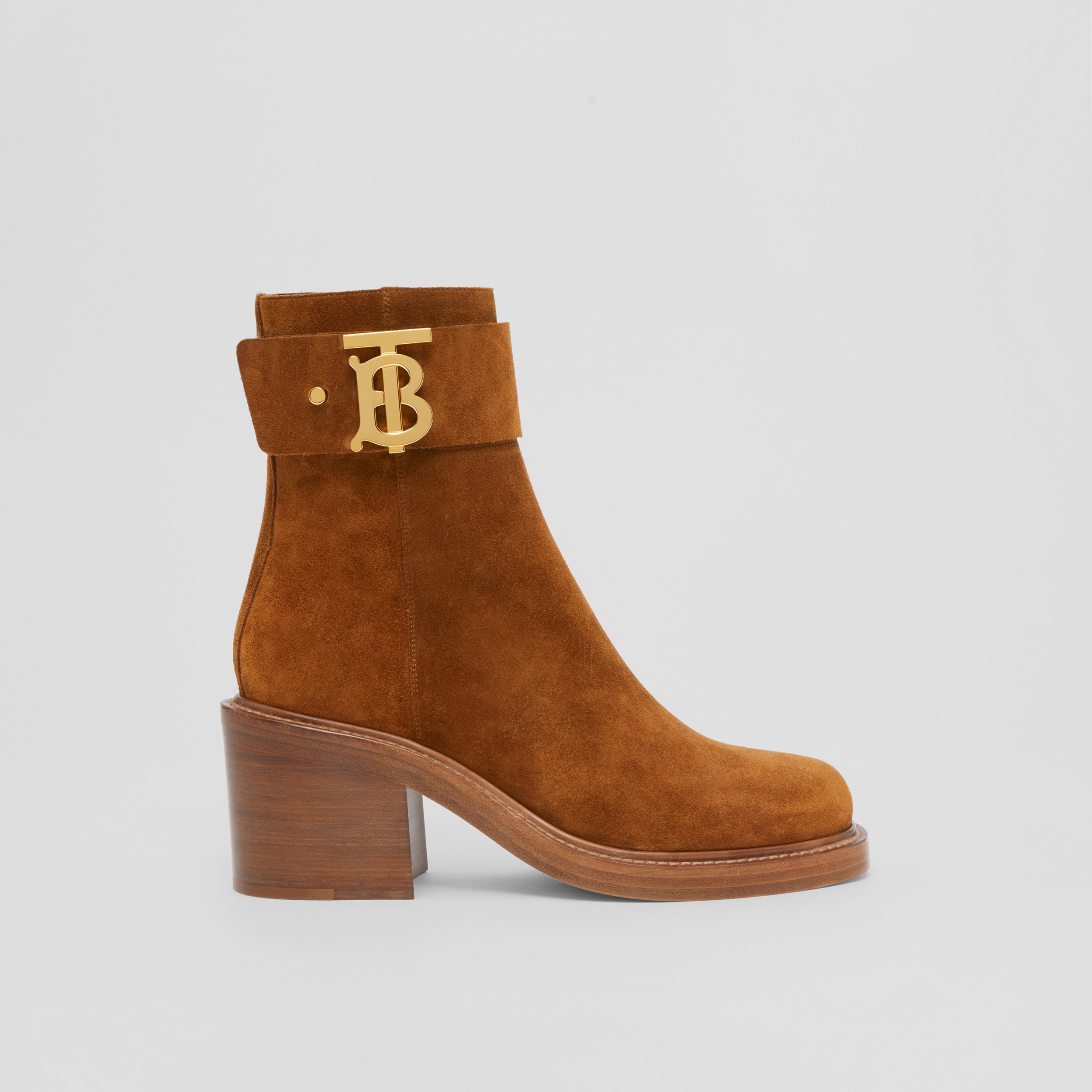 Monogram Motif Suede Block-heel Boots in Chocolate - Women | Burberry® Official