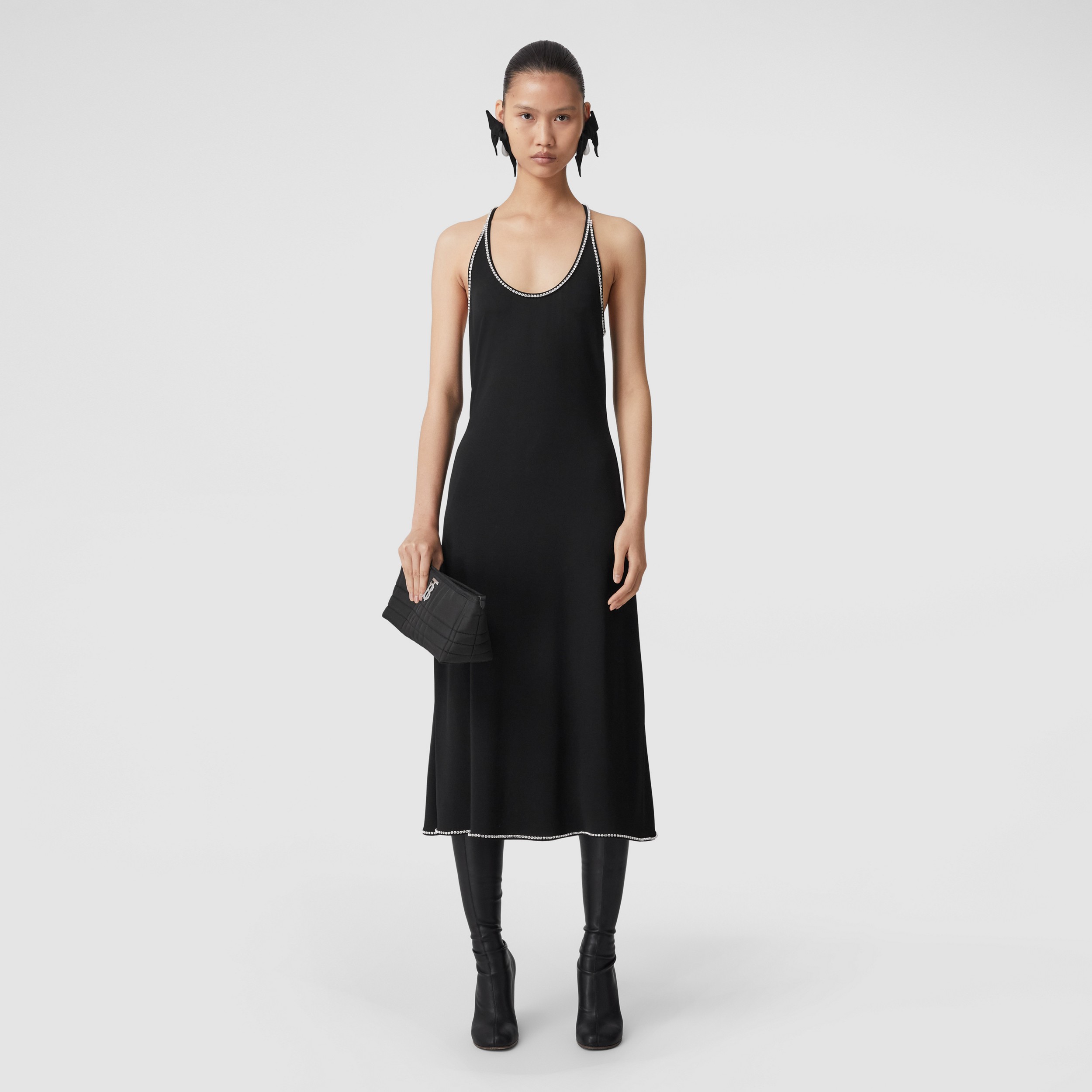 Sleeveless Crystal Detail Jersey Gown in Black - Women | Burberry® Official - 1