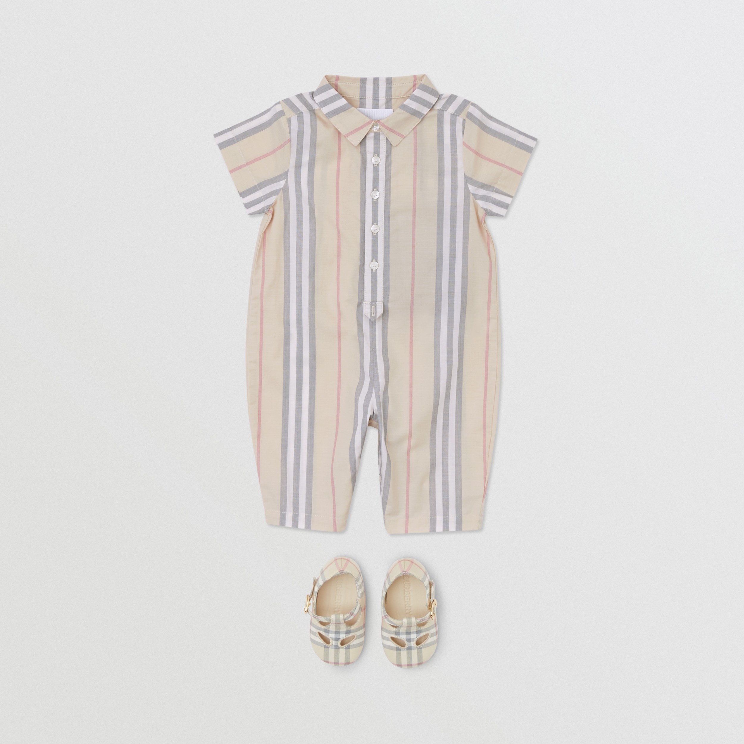 Icon Stripe Cotton Jumpsuit in Pale Stone - Children | Burberry United ...