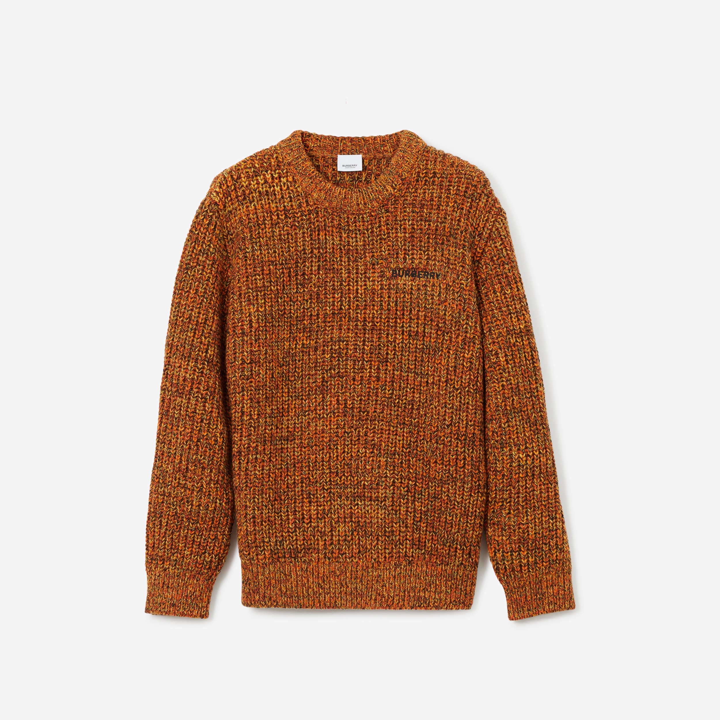 Embroidered Logo Wool Cashmere Cotton Sweater in Bright Orange - Men | Burberry® Official - 1