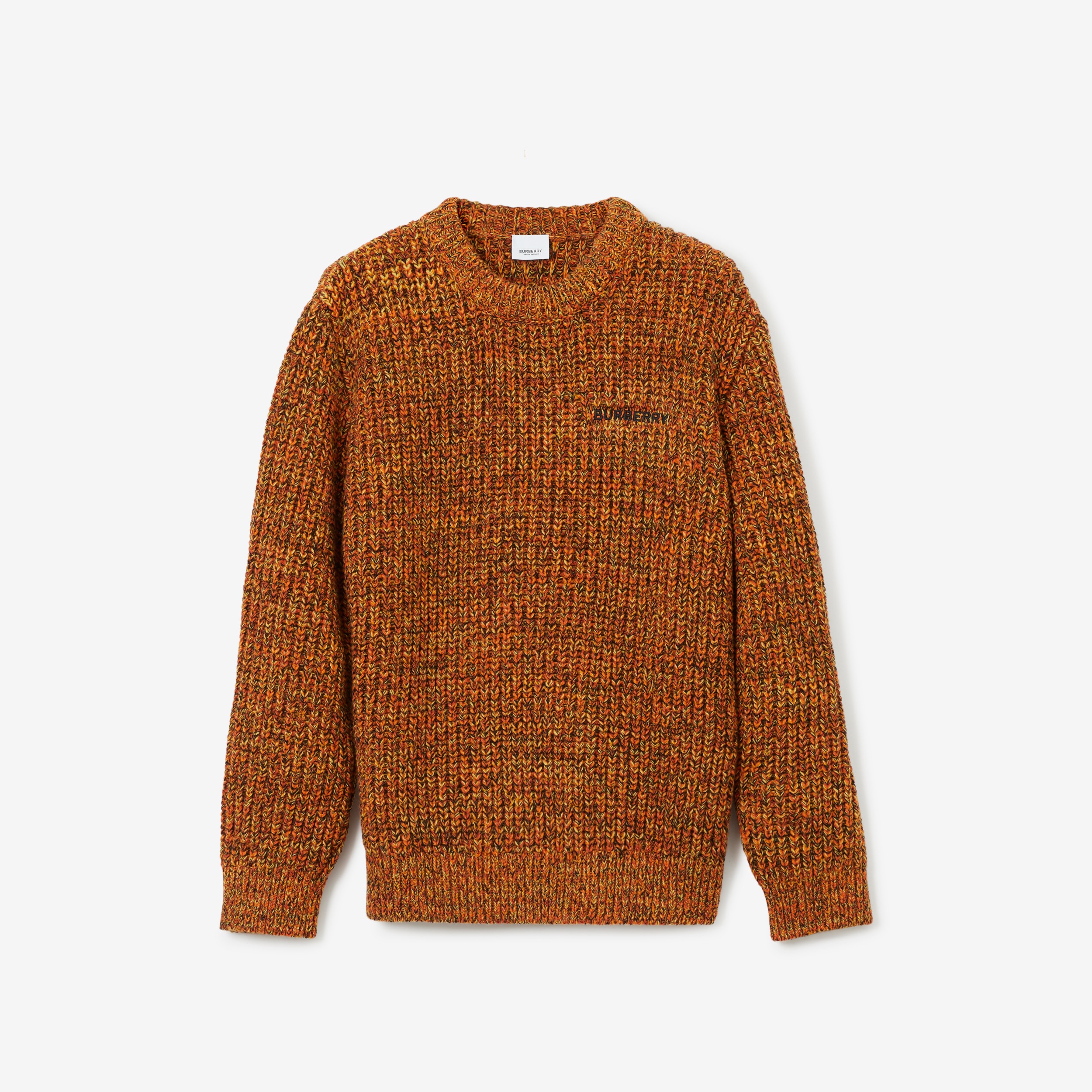 Embroidered Logo Wool Cashmere Cotton Sweater in Bright Orange - Men |  Burberry® Official