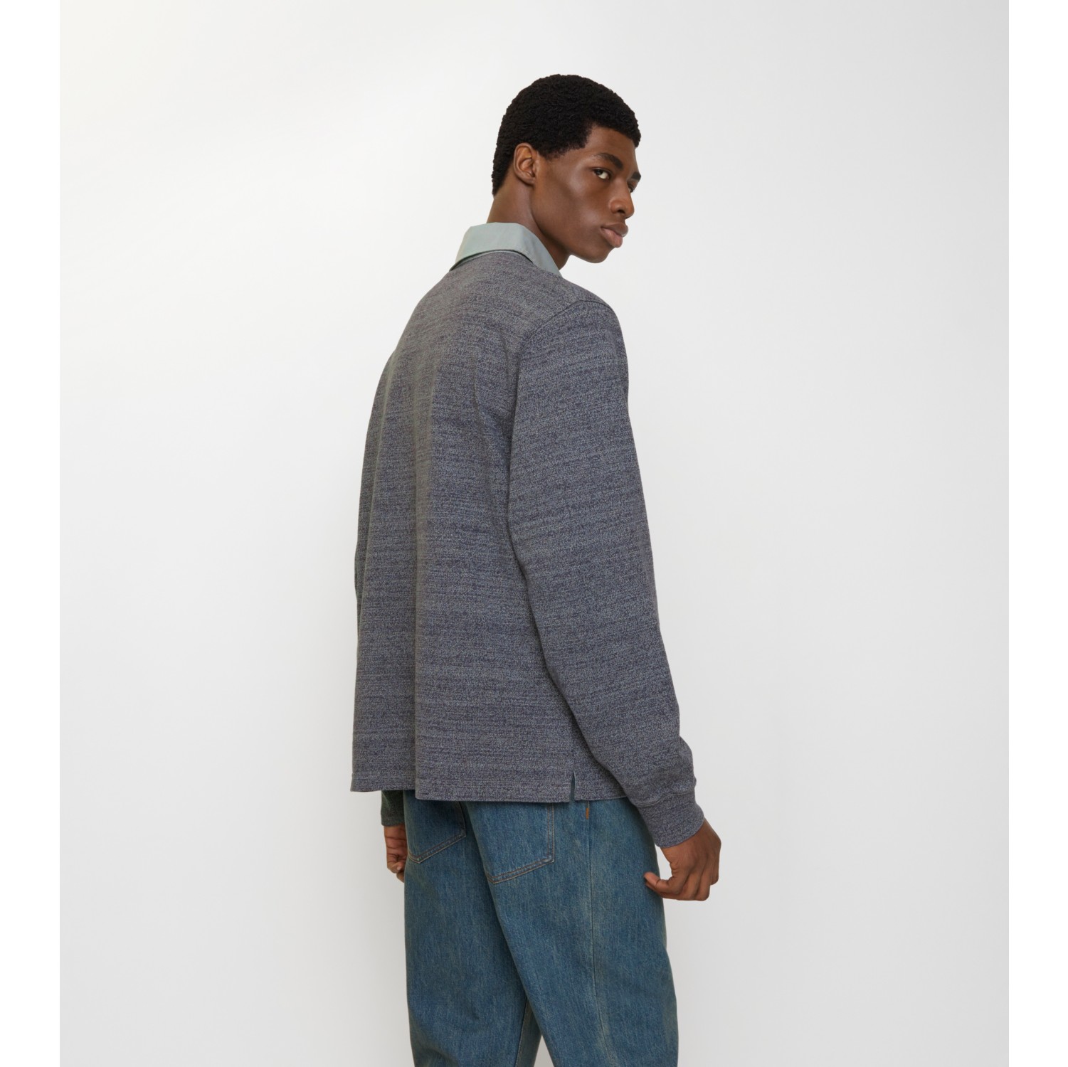 Mouliné Cotton Rugby Shirt in River blue/chalk white - Men | Burberry® Official