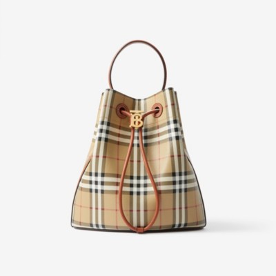 Burberry Small Tb Vintage Check Bucket Bag In Archive Beige/briar Brown