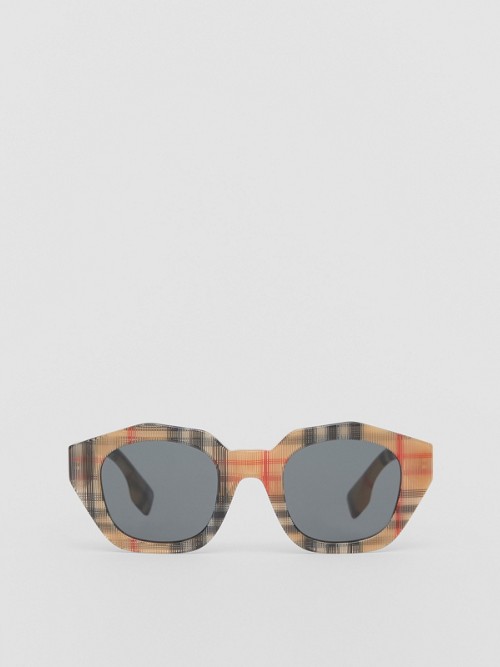 BURBERRY Vintage Check Geometric Frame Sunglasses