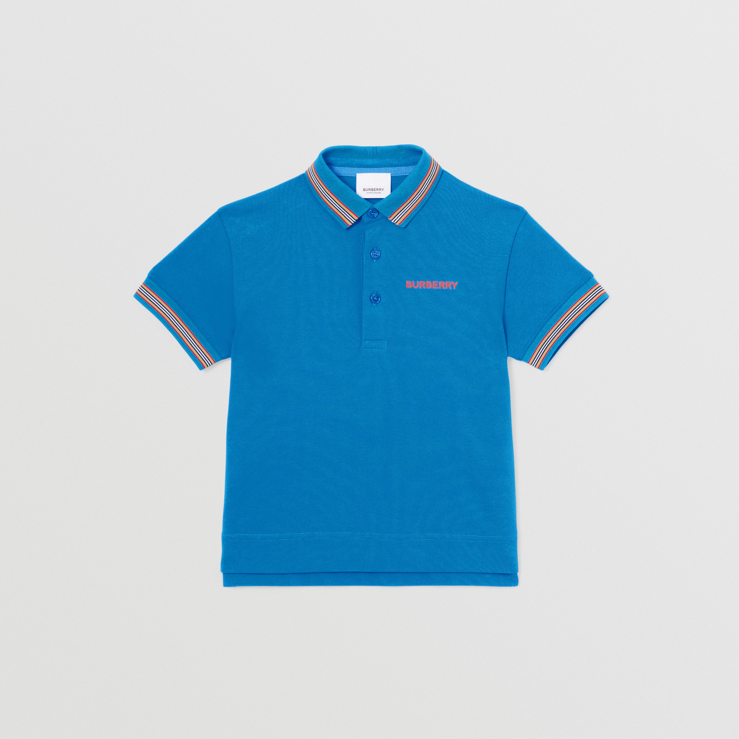 Icon Stripe Detail Cotton Piqué Polo Shirt in Canvas Blue | Burberry® Official - 1