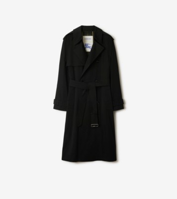 Long Gabardine Trench Coat in Black Men Cotton Burberry Official