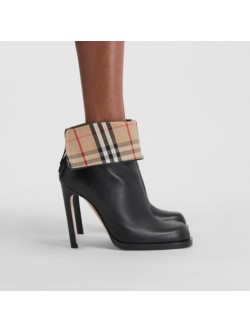 Vintage Check-lined Leather Ankle Boots