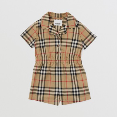 BURBERRY BURBERRY CHILDRENS VINTAGE CHECK STRETCH COTTON TWILL PLAYSUIT