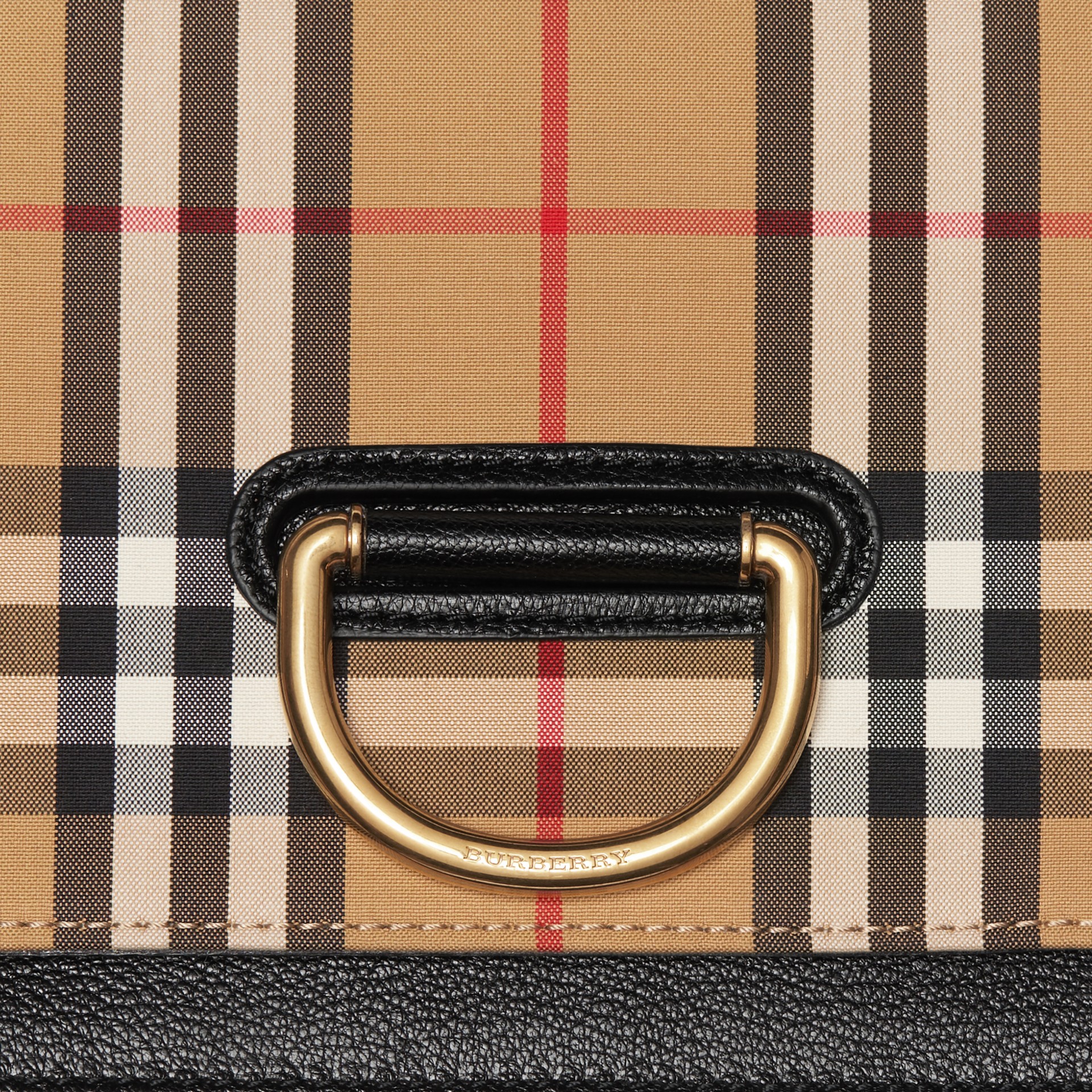 The Small Vintage Check and Leather Dring Bag in Black/antique Yellow