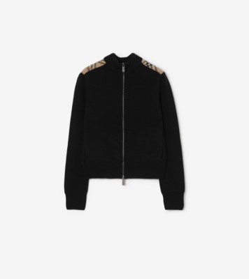 Check Patch Wool Cashmere Cardigan in Black - Women | Burberry
