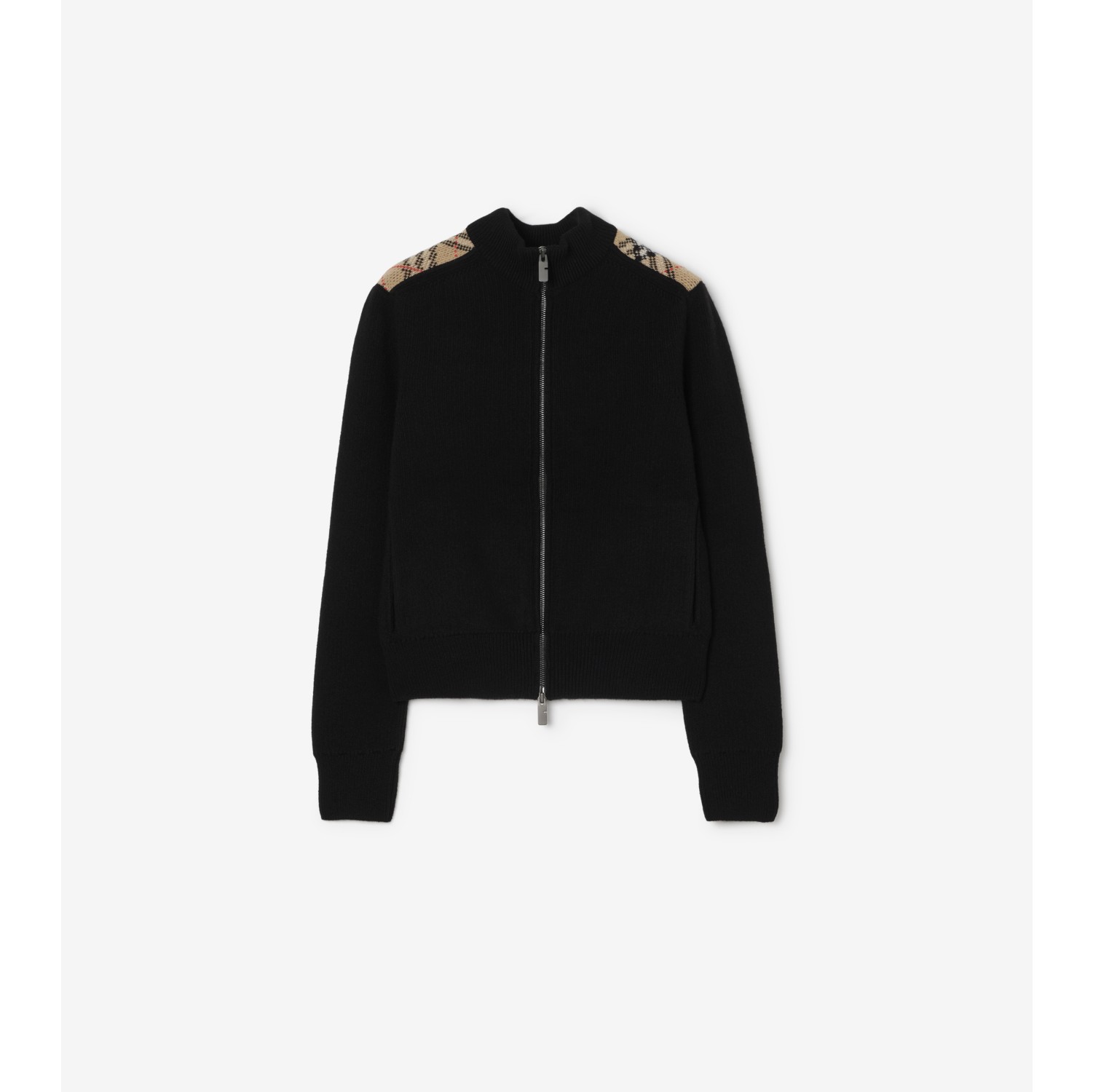 Woll-Kaschmir-Cardigan mit Check-Patch