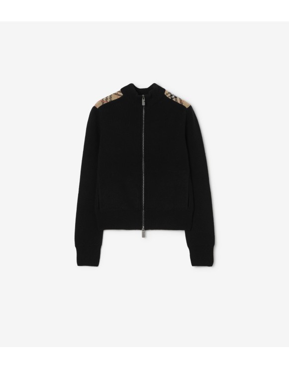 Check Patch Wool Cashmere Cardigan