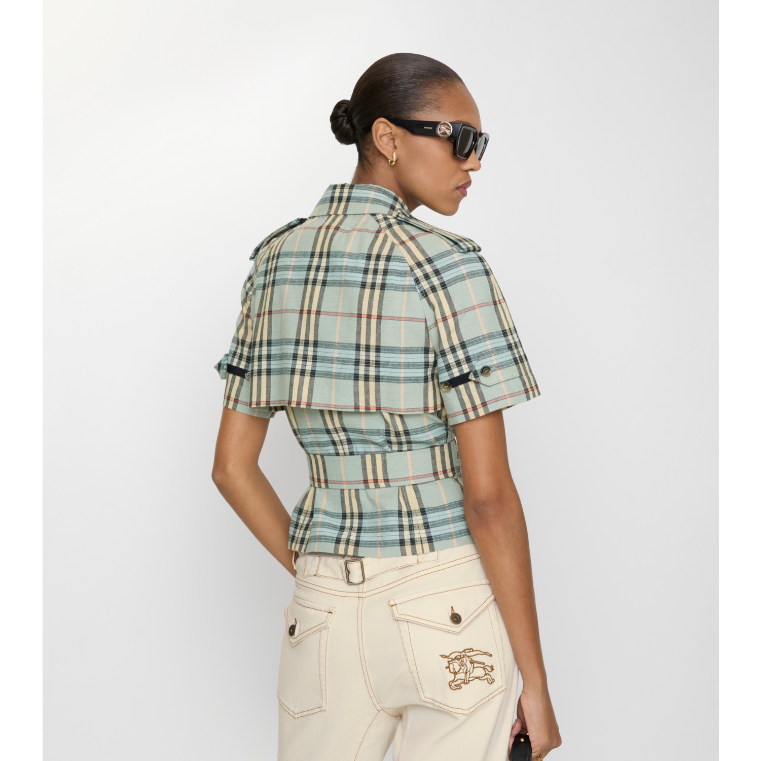 Cropped Check Linen Wool Trench Shirt