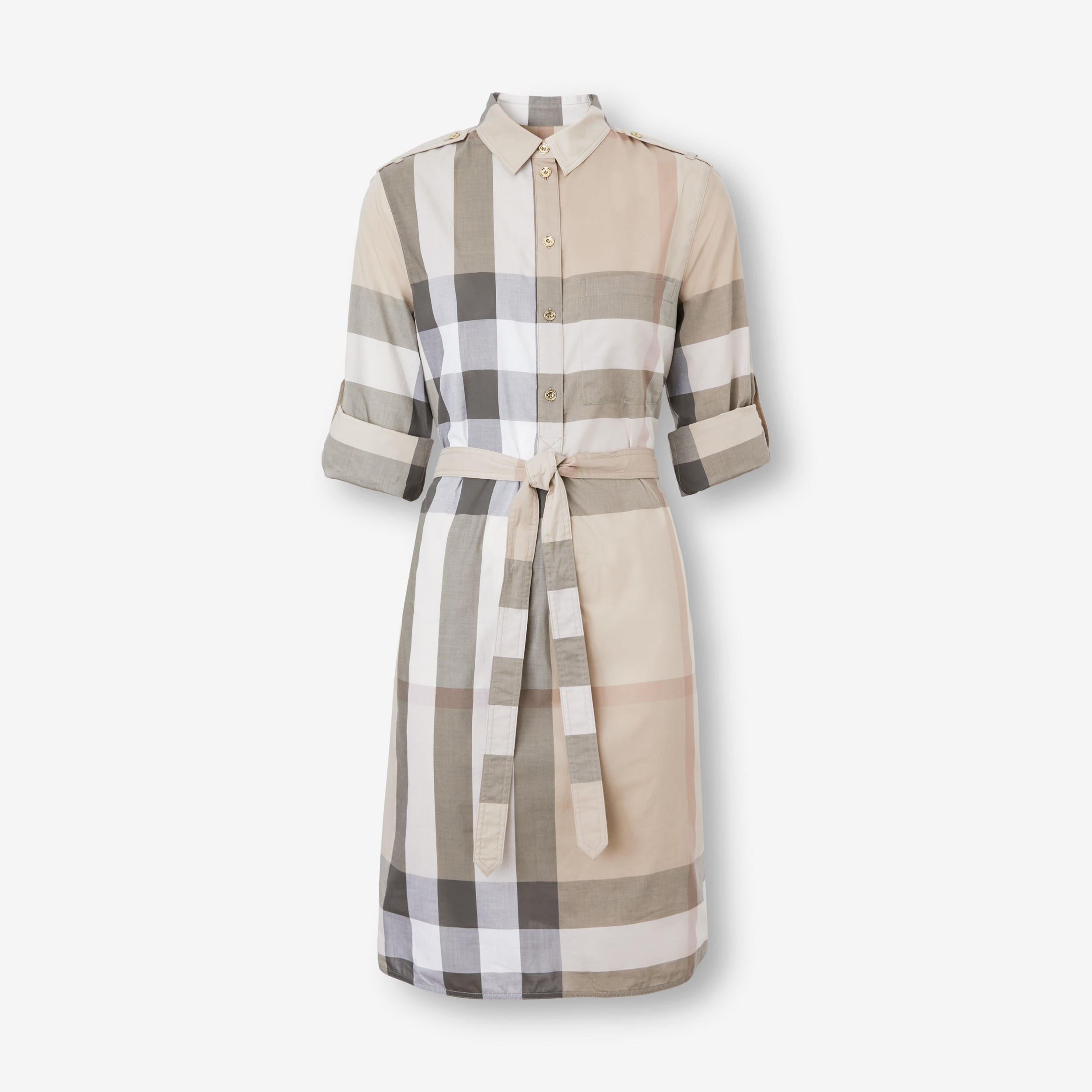 Check Cotton Voile Shirt Dress in Pale Stone - Women | Burberry® Official - 1