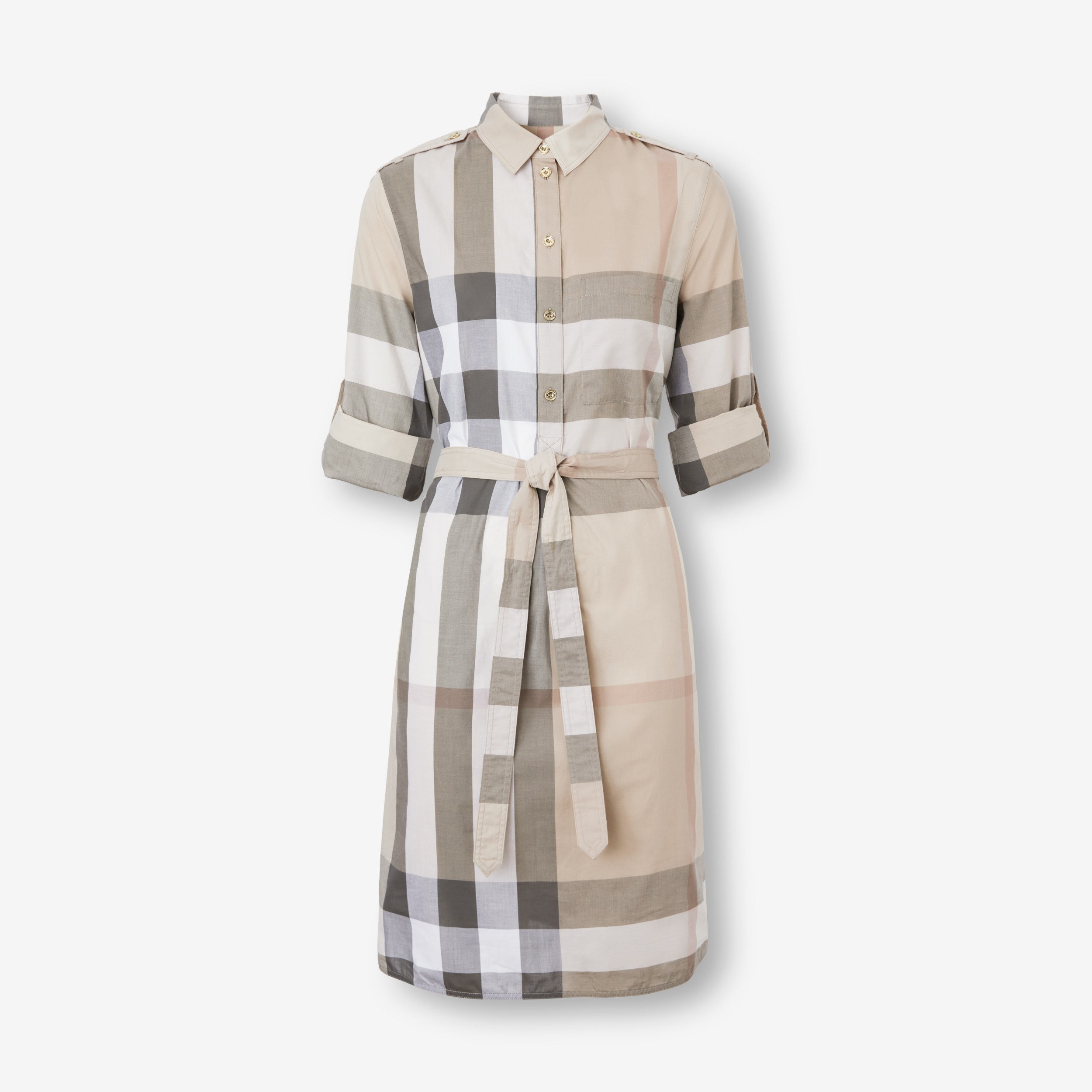 Check Cotton Voile Shirt Dress in Pale Stone - Women | Burberry® Official
