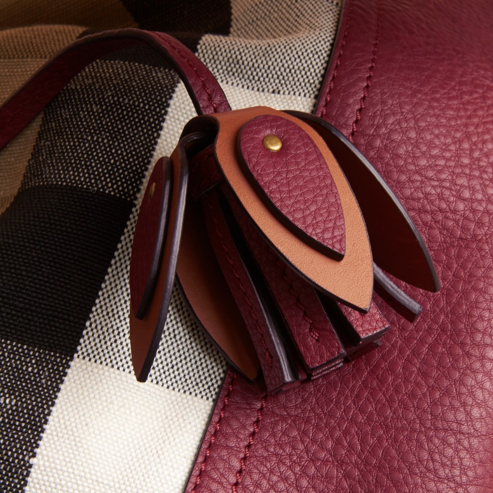 勃艮第酒红色 中号 canvas 格纹拼皮革水桶包 产品图片61