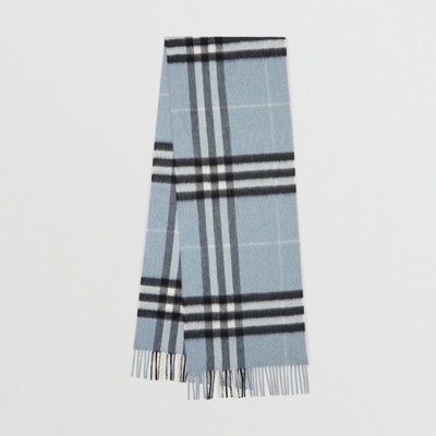 Check Cashmere Scarf in Dusty Blue 