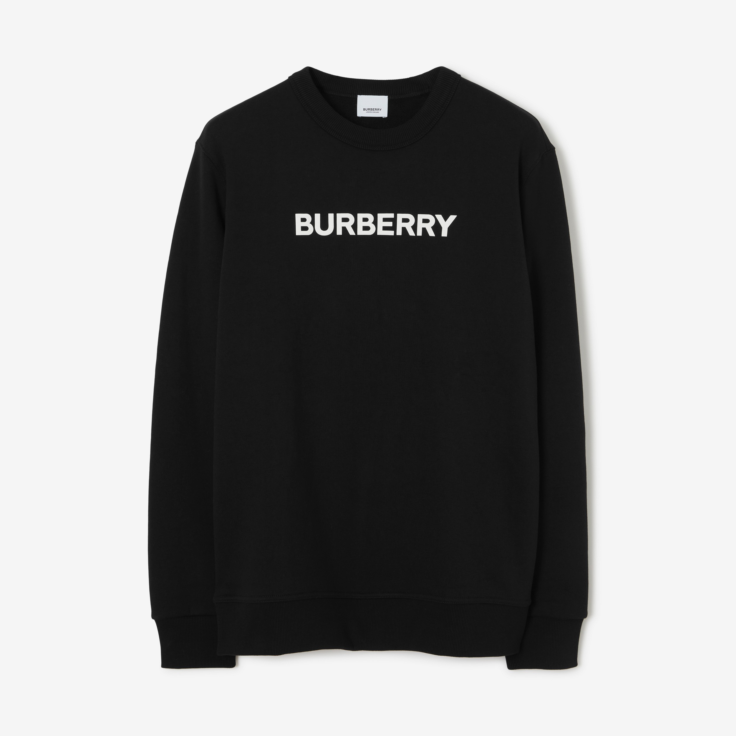 Logo Print Cotton Sweatshirt in Black | Burberry® Official - 1