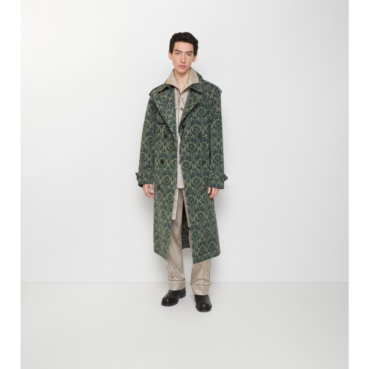  Printed Long Baroque Viscose Blend Trench Coat