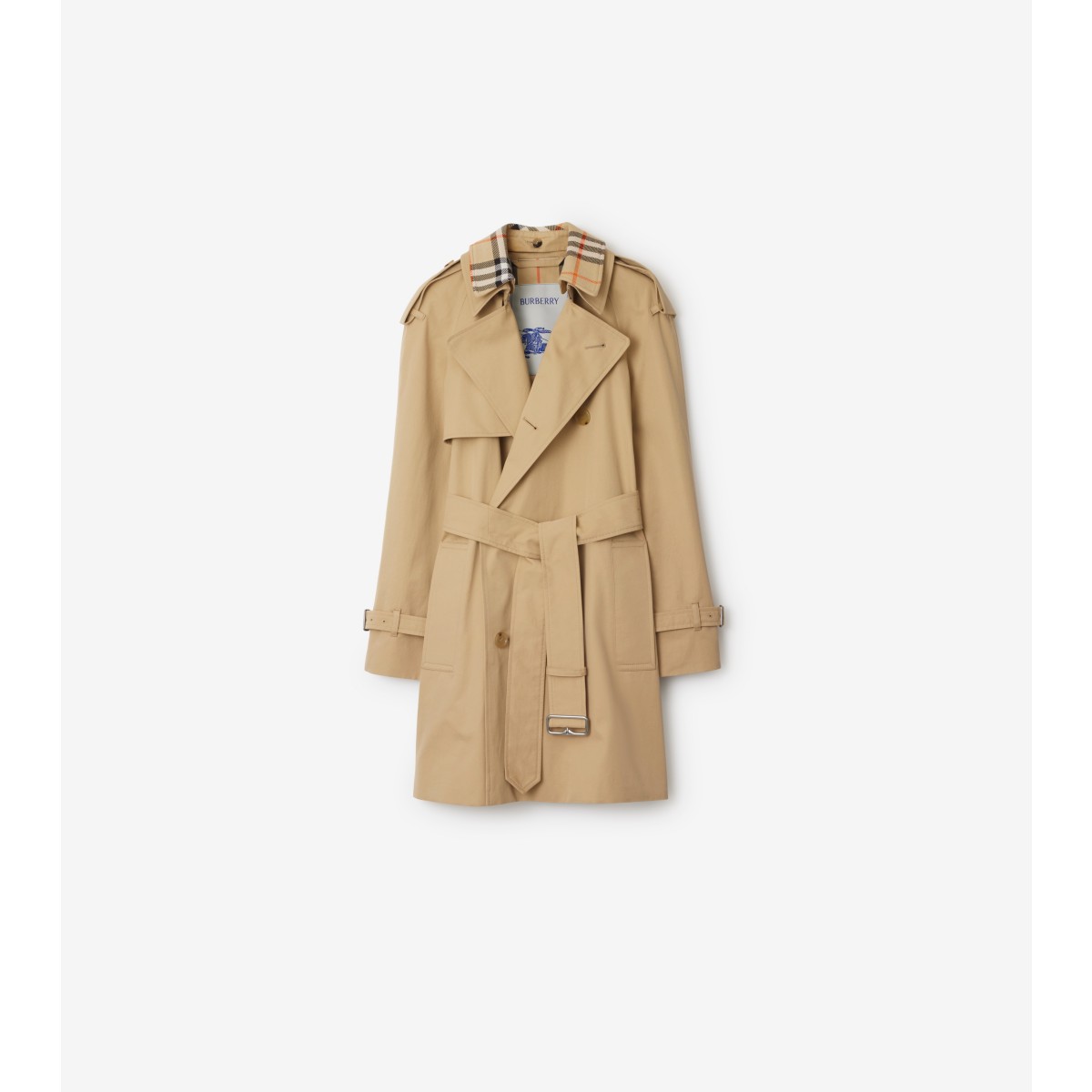 Shop Burberry Short Detachable Collar Gabardine Trench Coat In Flax